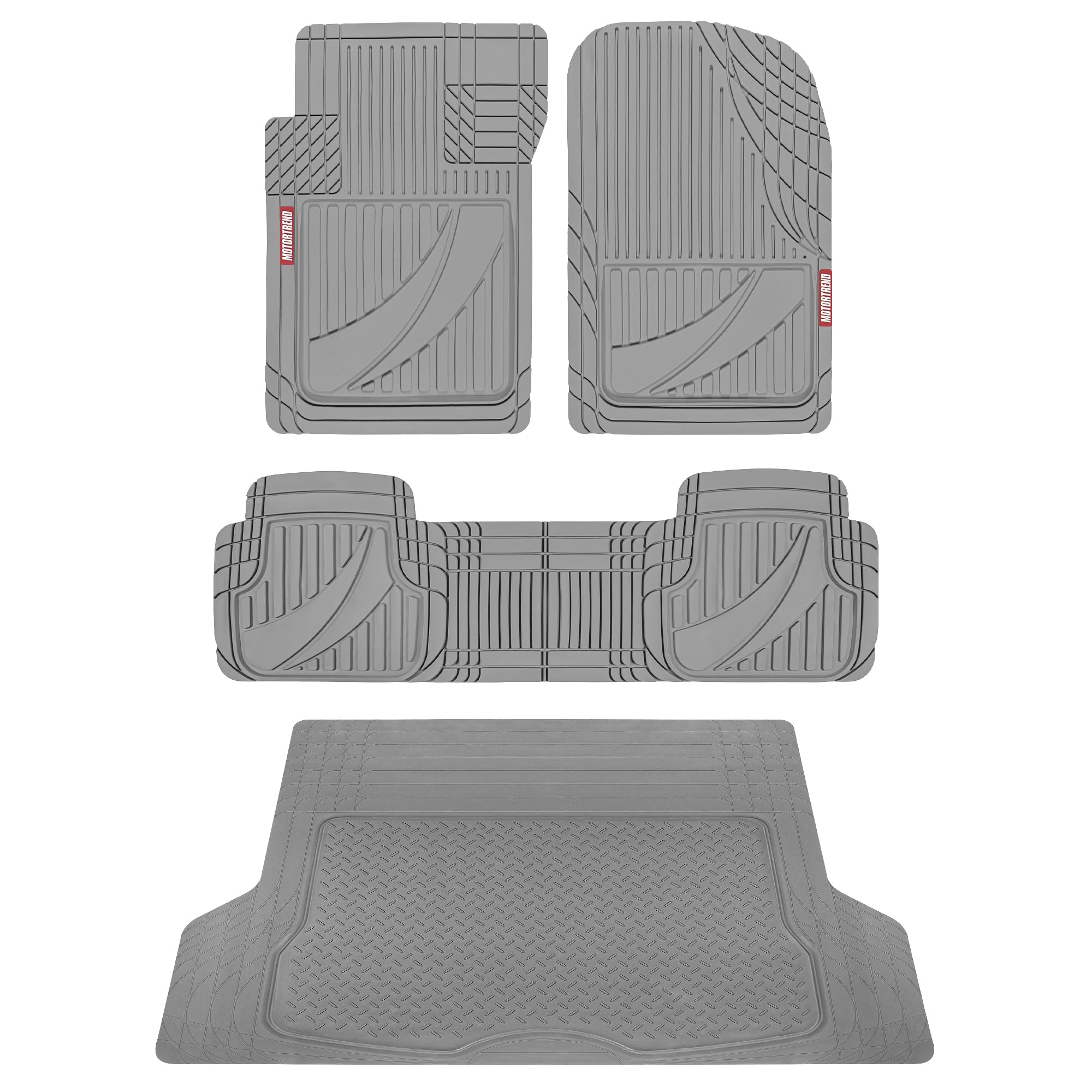 Motor Trend FlexTough™ Heavy Duty Rubber Black Car Floor Mats All Weather & Jumbo SUV Cargo Liner Full Set - Universal Trim to Fit Automotive Floor Mats & Trunk Mats for Cars Interior Accessories