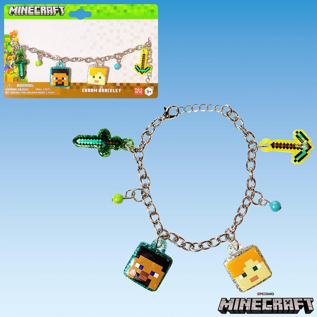 LUV HER 7" Minecraft Bracelet with 4 Metal Charms - Minecraft -Ages 3+