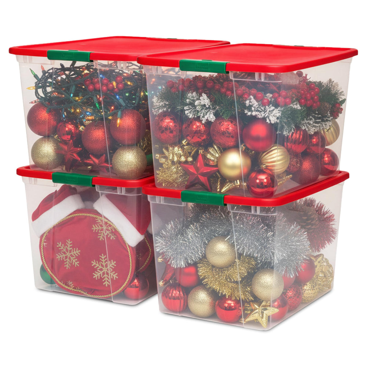 HOMZ 4-Pack Secure Latch, Clear Plastic Storage Organizer Bins, 15 Quart, Gray Lid - Stackable Container Boxes for Bedroom, Bathroom, Garage, and Office Organization