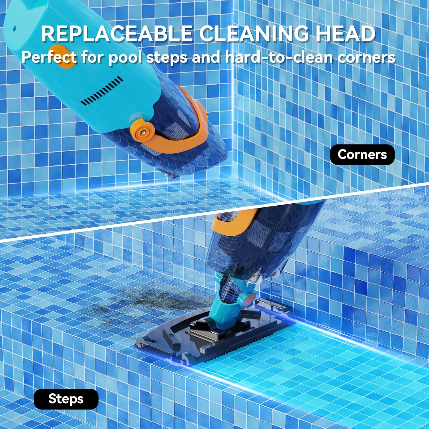 LVKE L2 Cordless Handheld Pool Vacuum for Above Ground Pool with Telescopic Pole, Strong Suction Power, Ideal for Deep Pool Cleaning, Blue