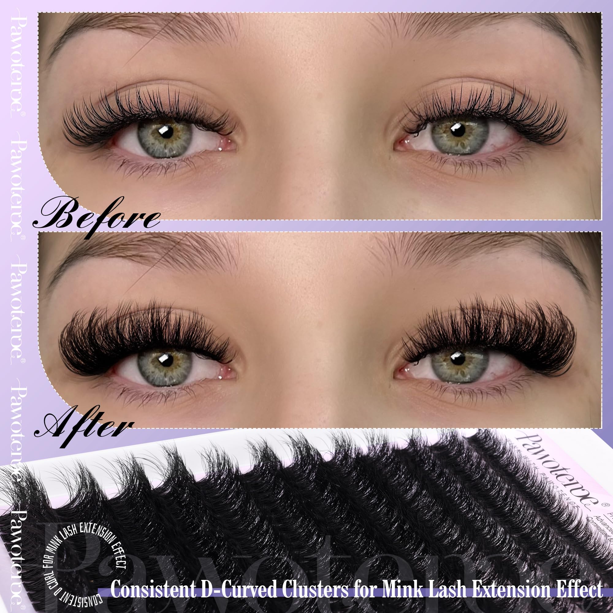 Pawotence Lash Extension Kit DIY 280pcs Individual Lash Clusters Kit 20D&30D Natural 9-15mm Cluster Eyelash Extensions Kit with Lash Bond and Seal, Tweezers for Self Use (20D&30D, 0.07D, 9-15mm, Kit)