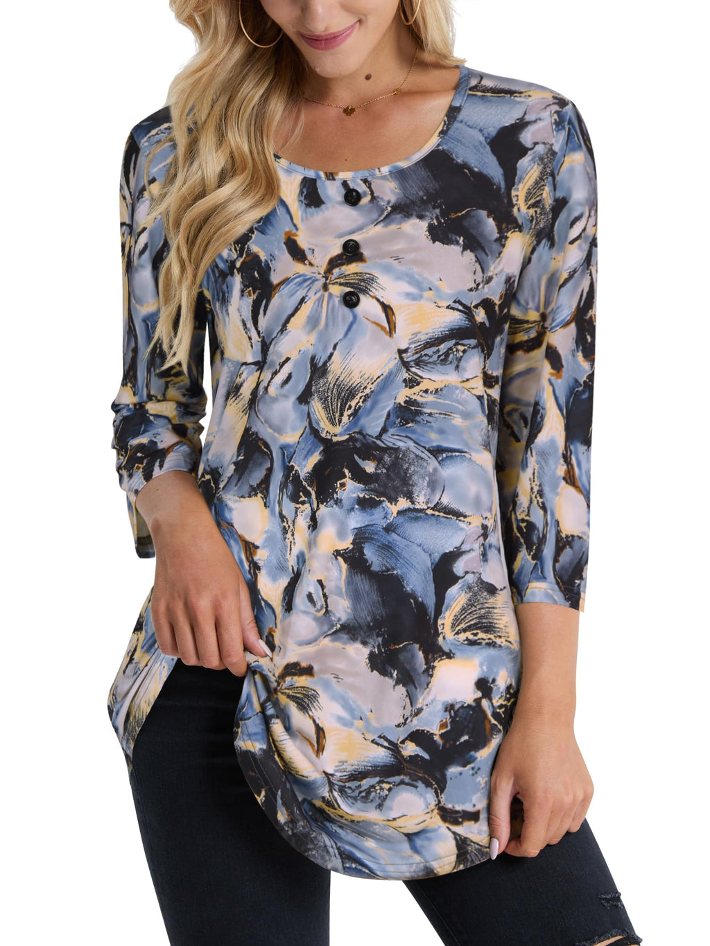 BAISHENGGT Womens Tops 3/4 Sleeve Round Neck Casual Tunic Tops Fall Fashion 2025 Dressy Casual Blouses