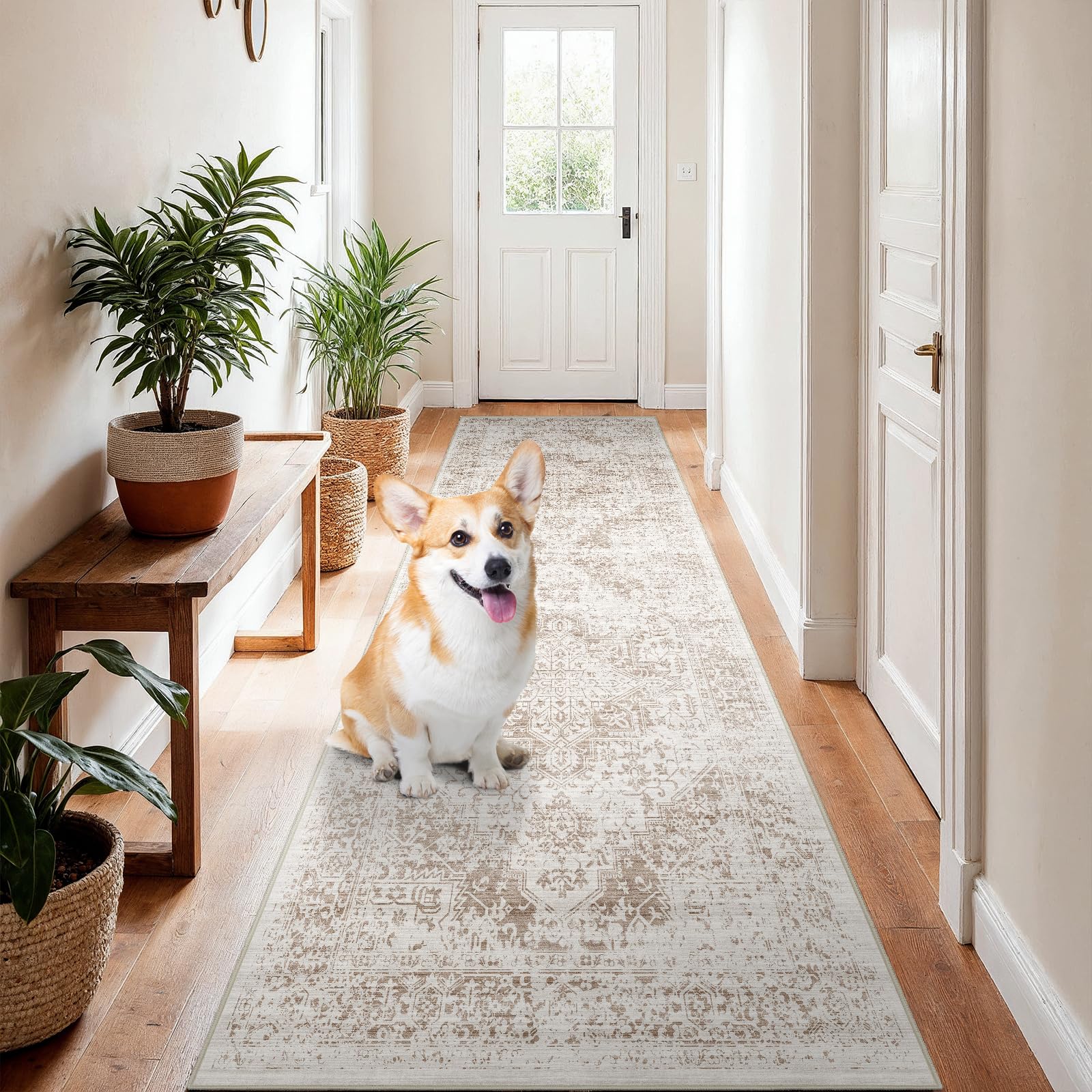 2x5 Washable Kitchen Runner Rug - Soft Low Pile Floral Animal Cat Print Rugs with Non-Slip Backing Waterproof Stain-Resistant Indoor Carpet for Hallway Entryway Bathroom Bedroom (Black)