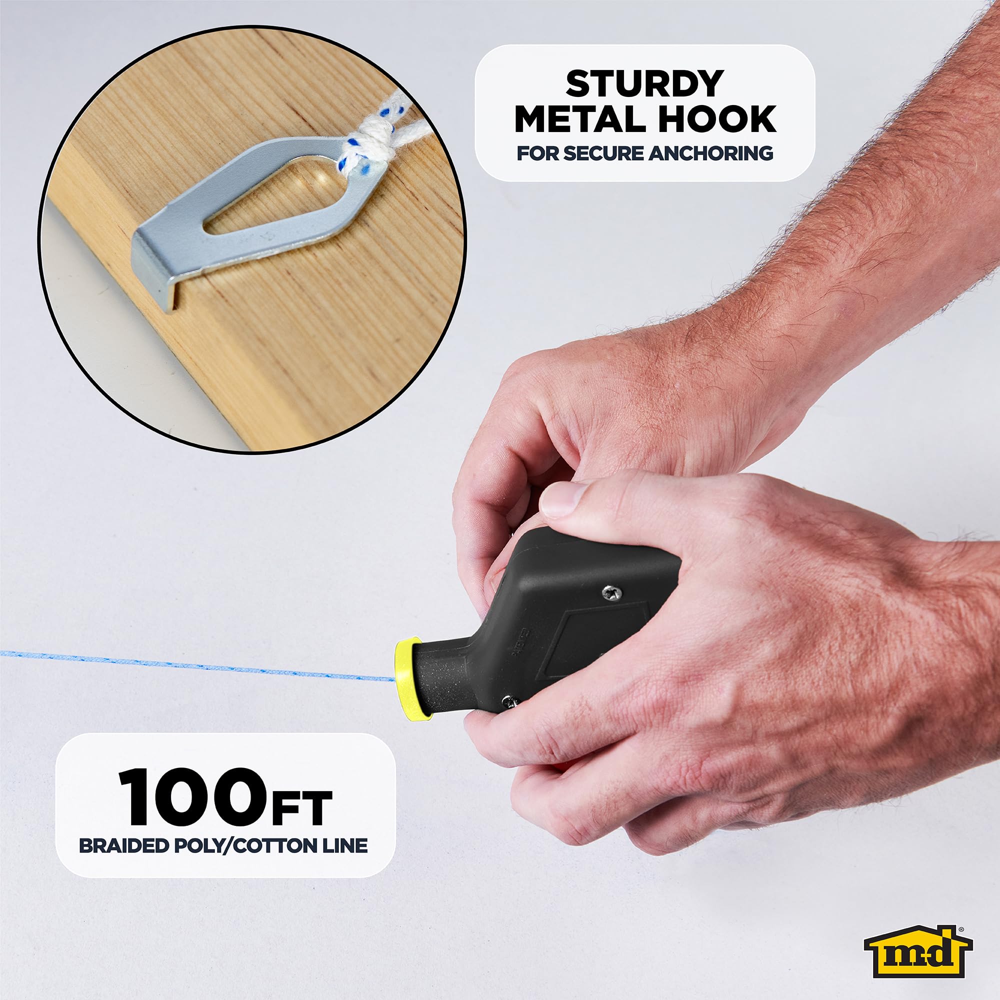 M-D Building Products 00805 ABS Tuff Line™ Contractor Chalk Reel, Durable and Reliable Chalk Line for Precision Marking, Ideal for Construction & Carpentry Projects (0.06 in. x 100 ft, Black)