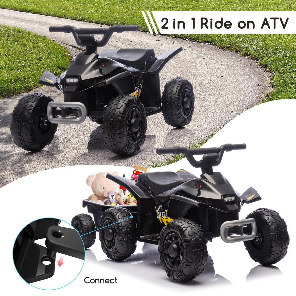 Kids Ride on ATV, 6V Battery Powered Kids Electric Vehicle, 4 Wheeler Quad w/Headlights, MP3, USB, Volume Control, Large Seat, Electric Ride on Toys Best Gifts for 18-36 Months Boys Girls (Black)
