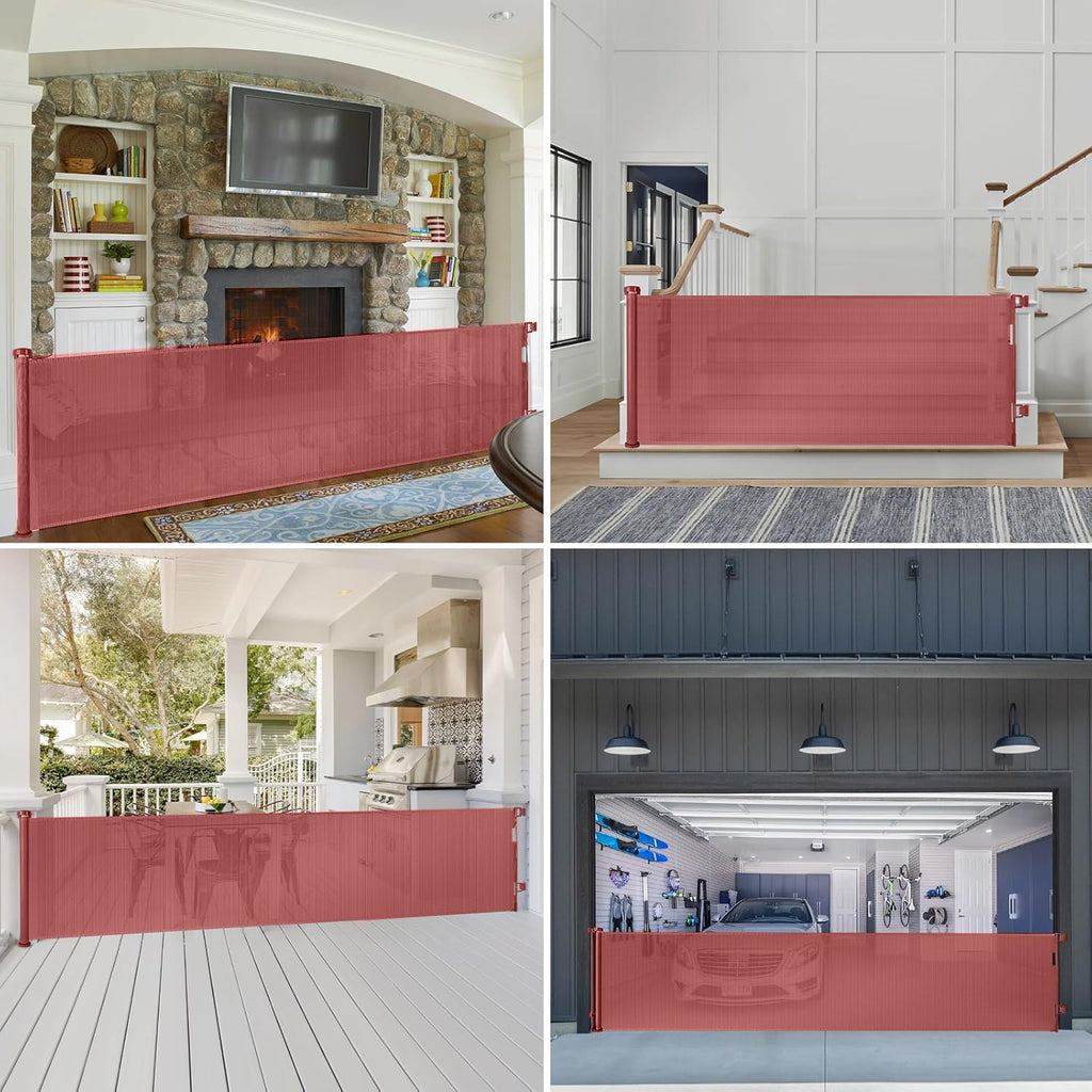155 Inch Extra Wide Baby Gate for Doorway Indoor Dog Gate for Stairs Retractable Puppy Gates for The House Extra Wide Baby Gates for Large Openings Mesh Dog Gate Outdoor Gates for Decks, Timber