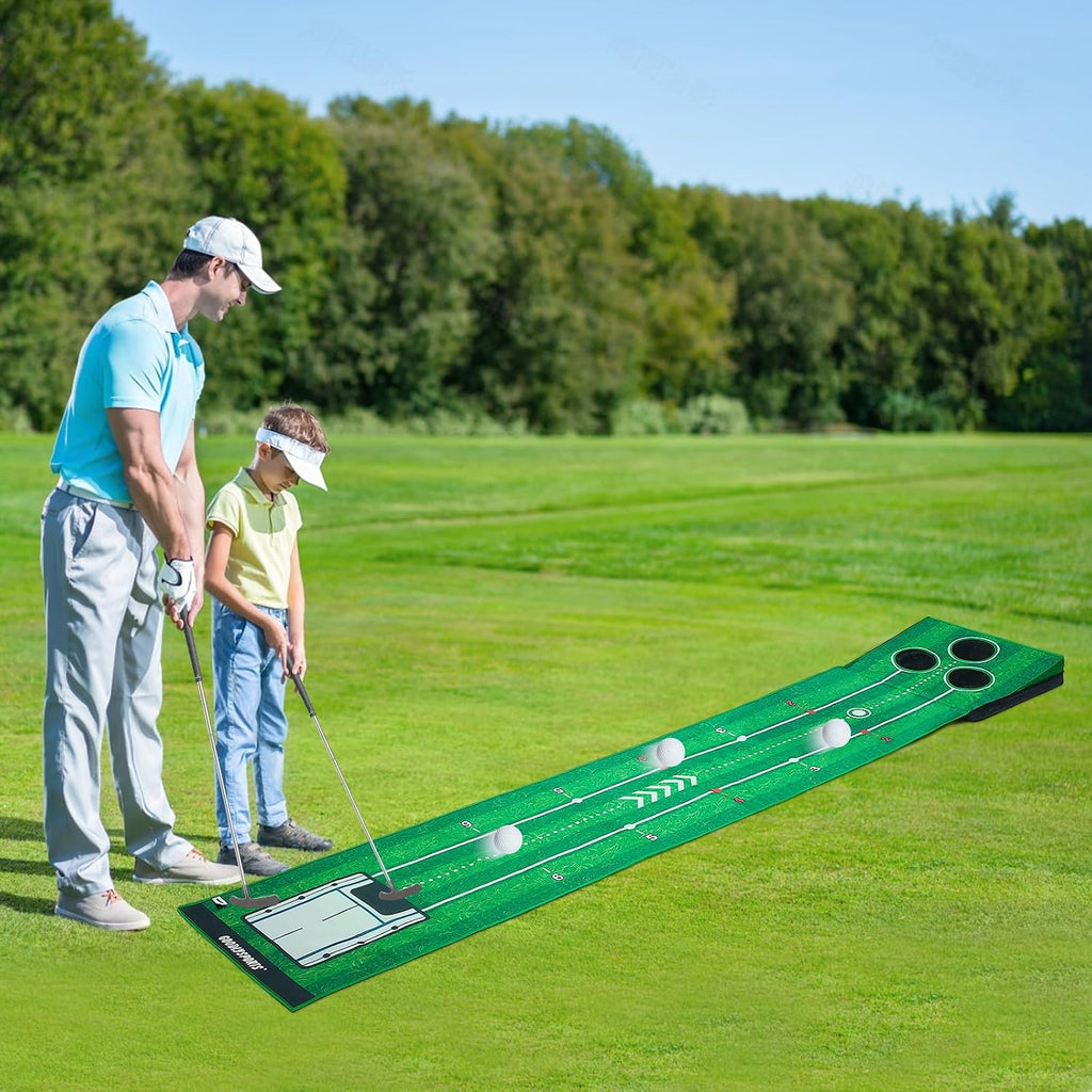 New Portable Golf Putting Mat, Mini Golf - Putting Green Indoor + Putting Green Outdoor - Putting Mat with 3 Balls + Retractable Push Rod (Youth) - Putting Matt for Indoors, Golf Gifts for Men Kids