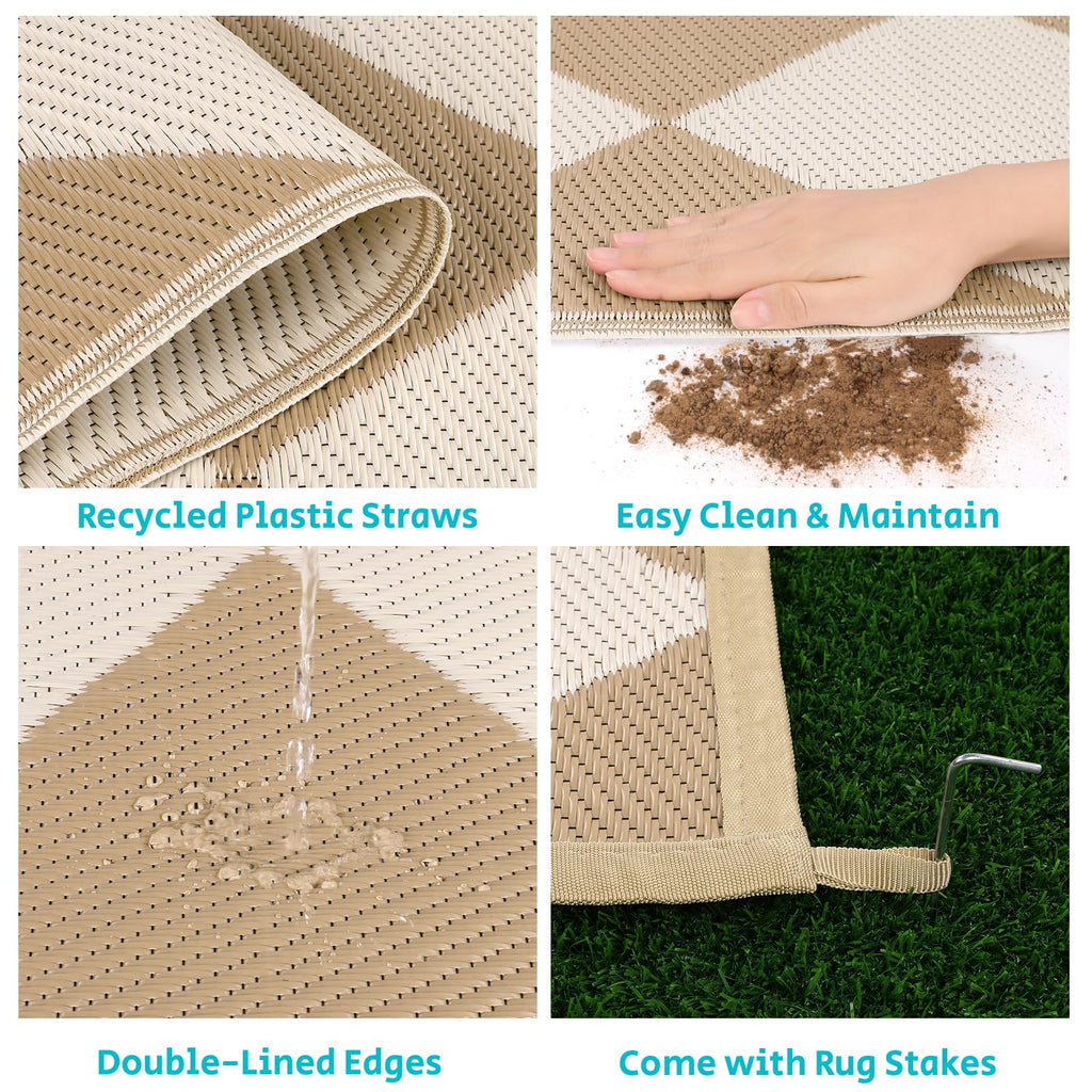 HEBE Checkered Outdoor Rug Waterproof 5x8, Reversible Plastic Straw Rug RV Camping Rug, Indoor Outdoor Patio Mat Clearance, Outside Carpet for Porch,Deck,Camper,Balcony,Backyard,Picnic