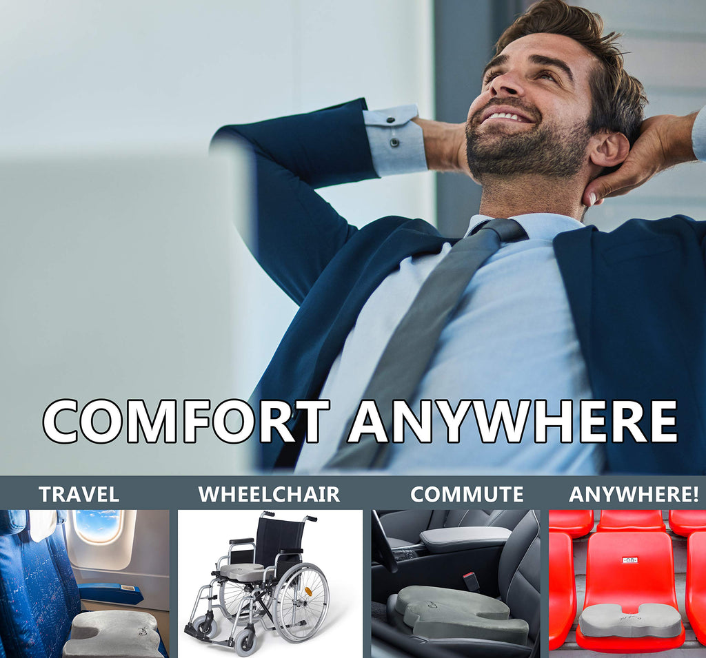 ComfiLife Premium Comfort Seat Cushion - Non-Slip Orthopedic 100% Memory Foam Coccyx Cushion for Tailbone Pain - Cushion for Office Chair Car Seat - Back Pain & Sciatica Relief (Black)