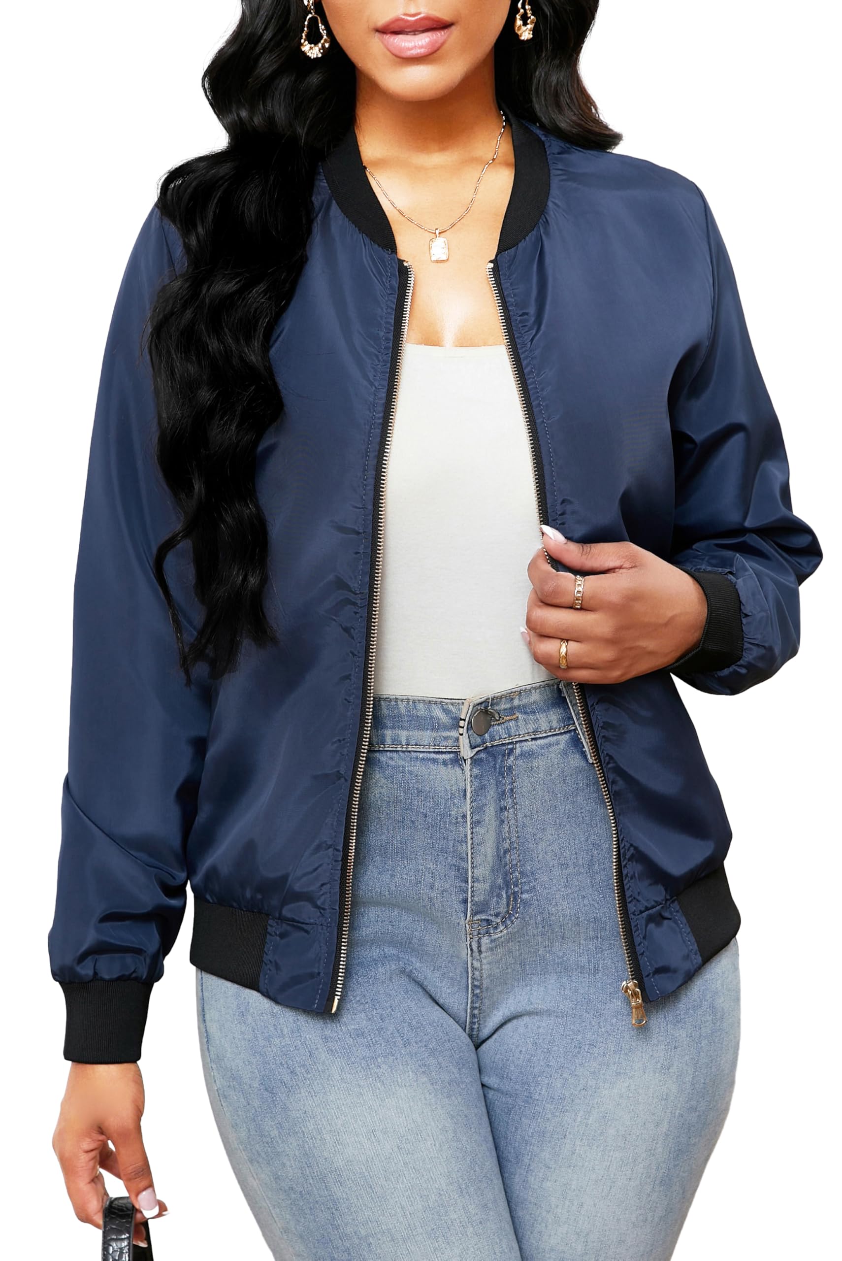sexycherry Jackets for Women Casual Long Sleeve Lightweight Coats Full Zip Up with Lining Pockets