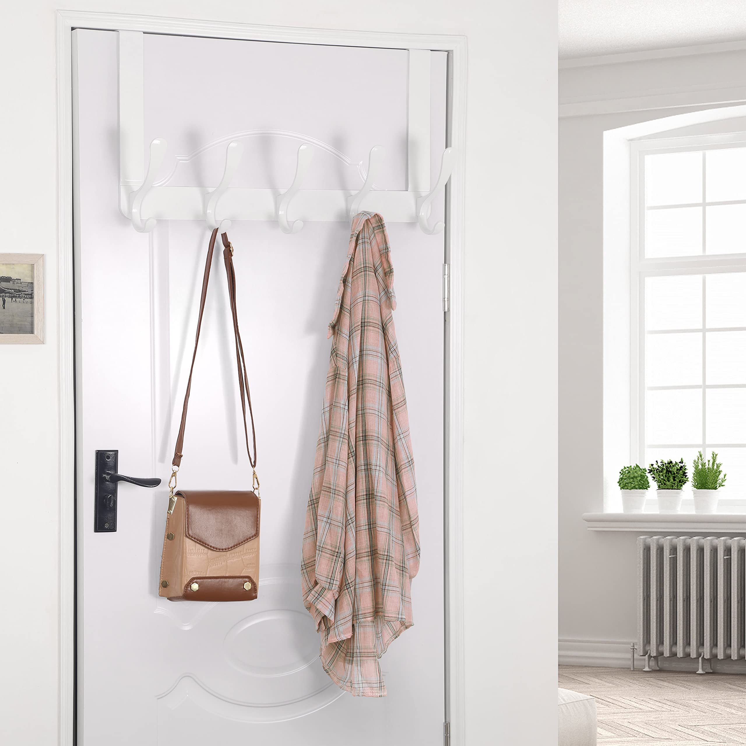 SKOLOO Over The Door Hook, Door Hanger Hooks for Hanging Clothes, Towels, Coats, Hats, Over The Door Towel Hook - Black, Assembly Required