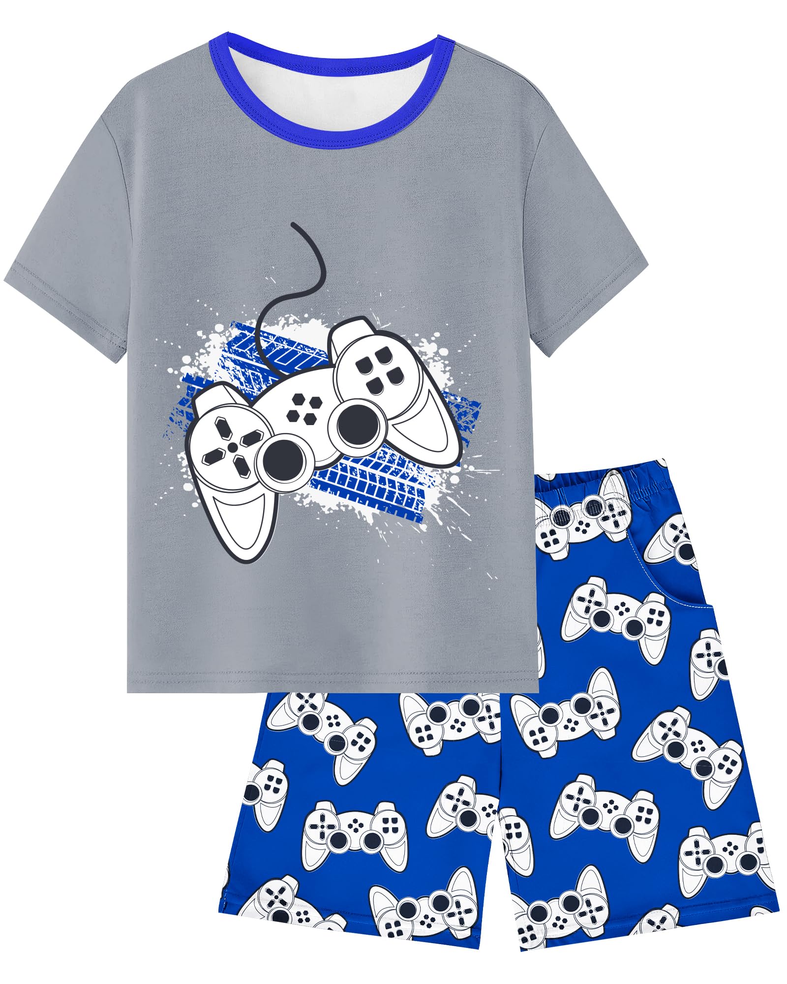Fiodrimy Boys Pajamas Big Boys Summer PJs Set 2 Piece Kid Short Sleeve Sleepwear Nightwear Size 8-14