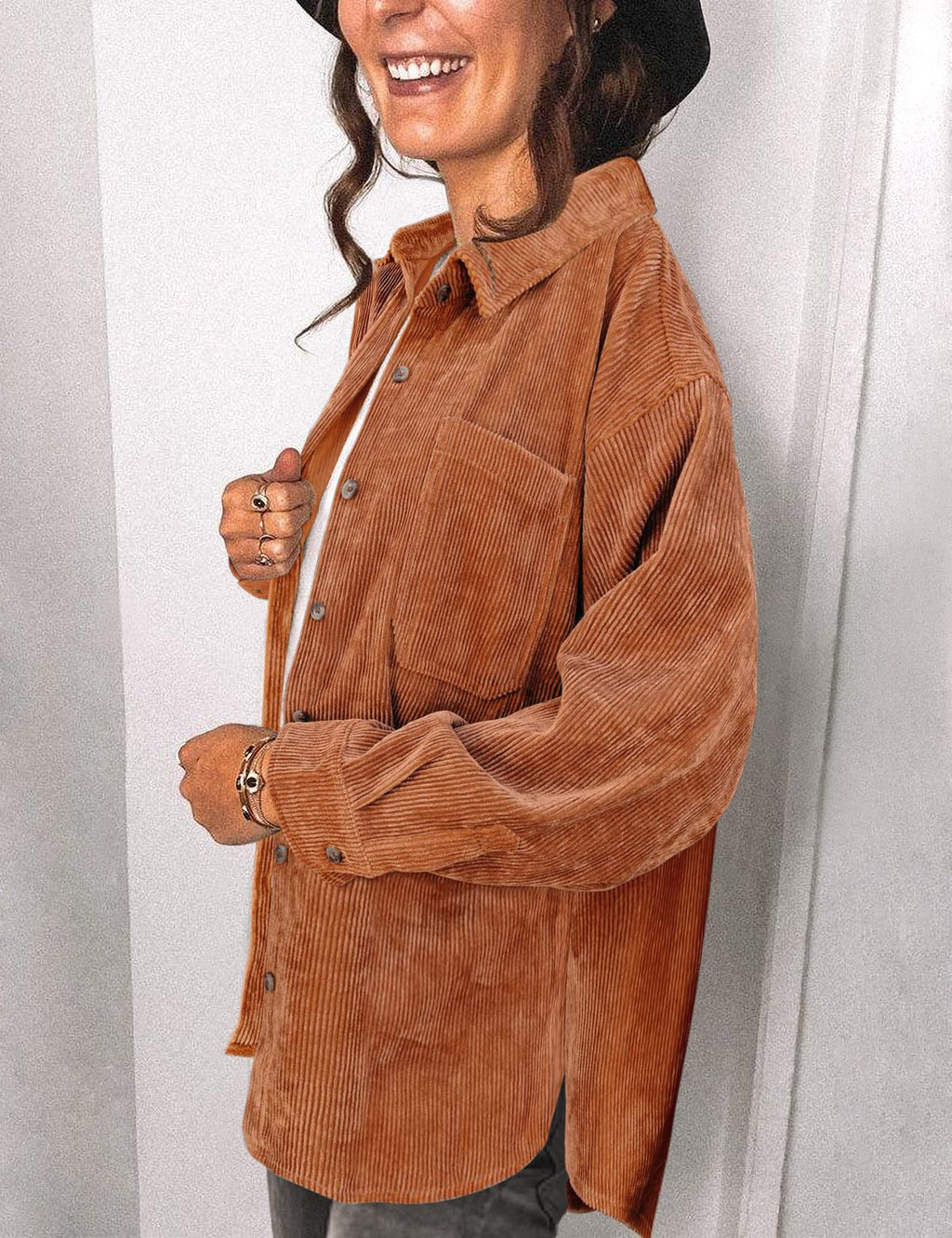 Saslax Women's Corduroy Shirt Shacket Jacket