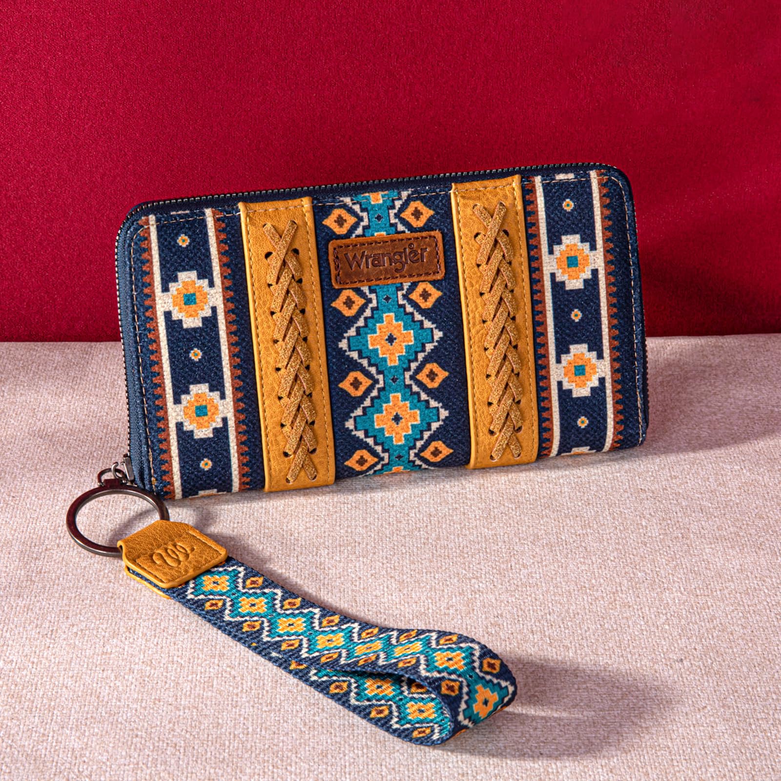 Wrangler Wallet Purse for Women Western Aztec Clutch Wristlet Wallet with Credit Card Holder