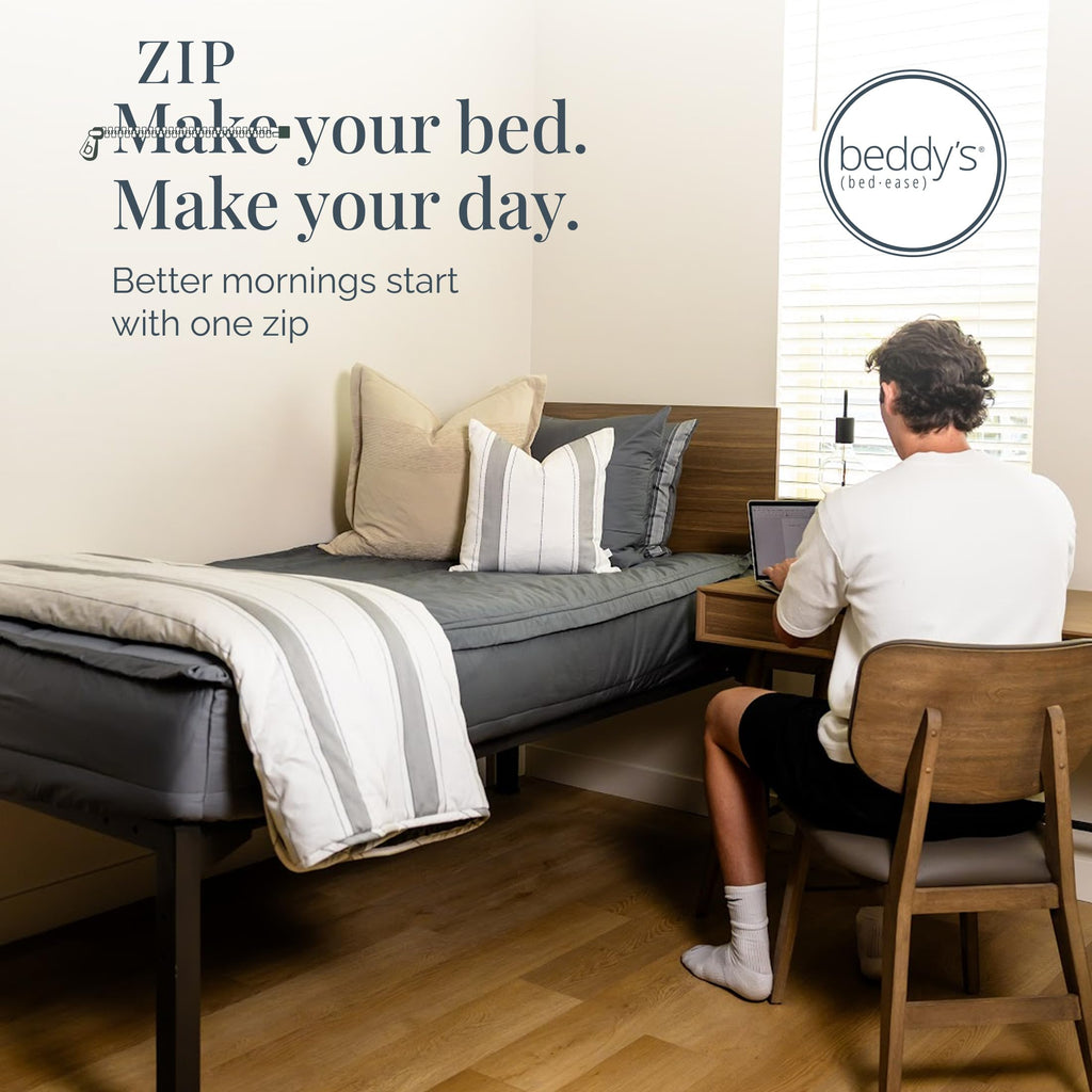 Beddy's Navy Blue All-in-One Zipper Bedding Set - Minky Lined - Twin | Smooth-Glide Zippers, Durable Construction, Easy To Make & Wash, 100% Cotton Exterior, Includes Pillowcase & Sham