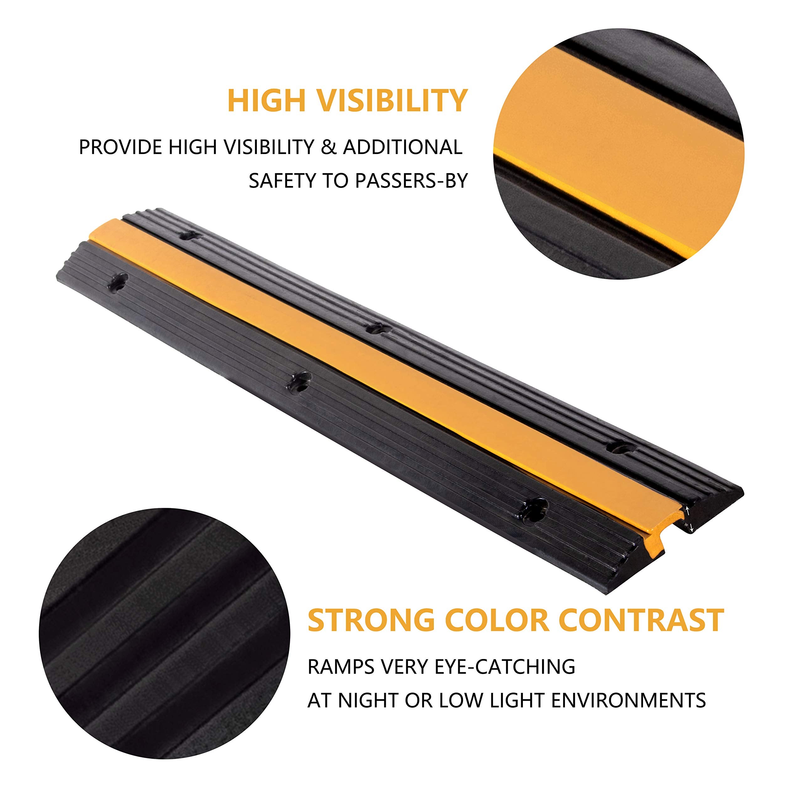 4 Pack Rubber Cable Ramp Hose Cable Protector Ramp 1 Channel 11000Lbs Load Capacity Traffic Speed Bump Wires Power Lines Extension Cord Cover for Indoor Outdoor