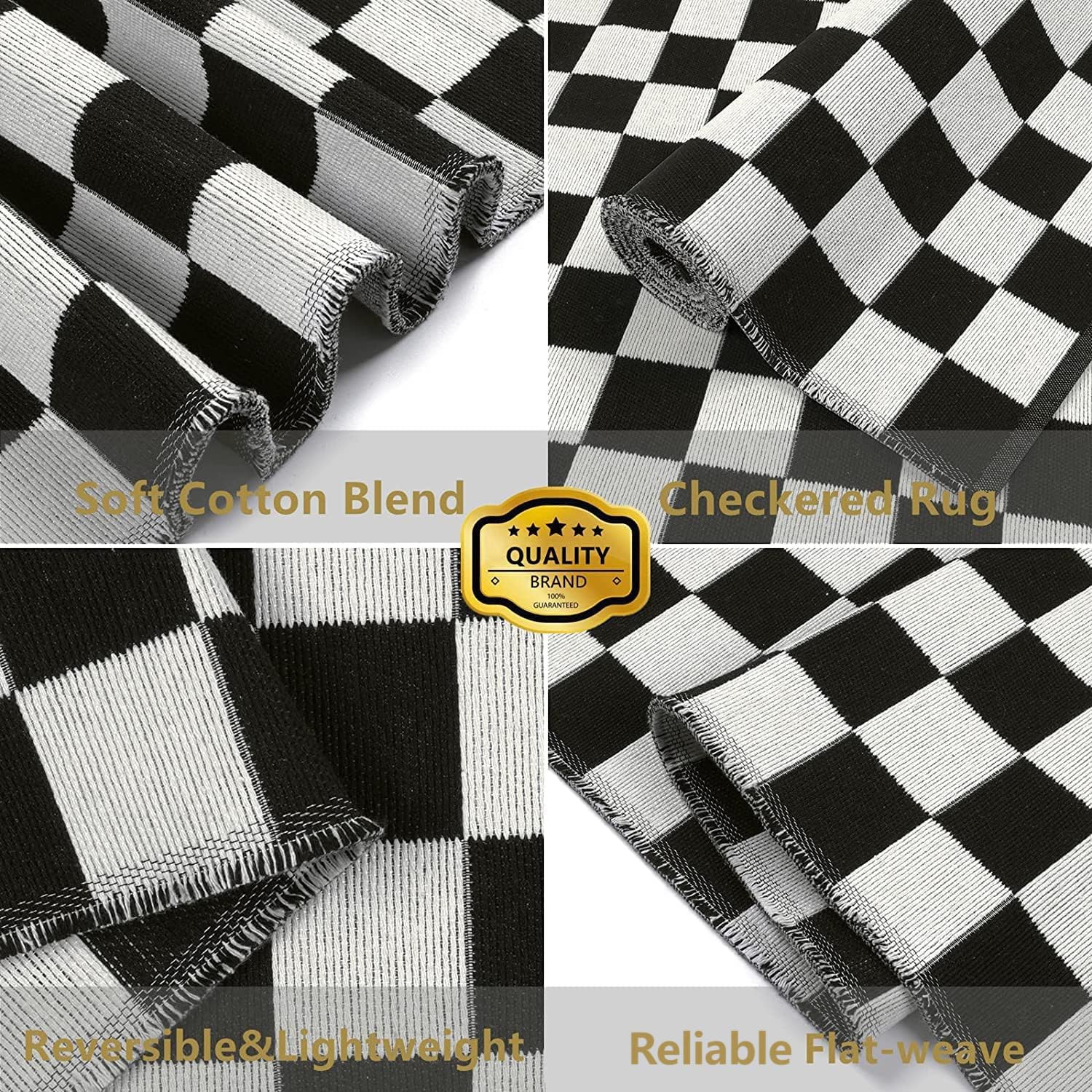 Seavish Checkered Rug, 2x3 Ft Black and White Moroccan Checkerboard Rug Washable Cotton Woven Washable Outdoor Rugs Reversible Floor Mat for Front Door Bedroom Entryway Kitchen Entryway