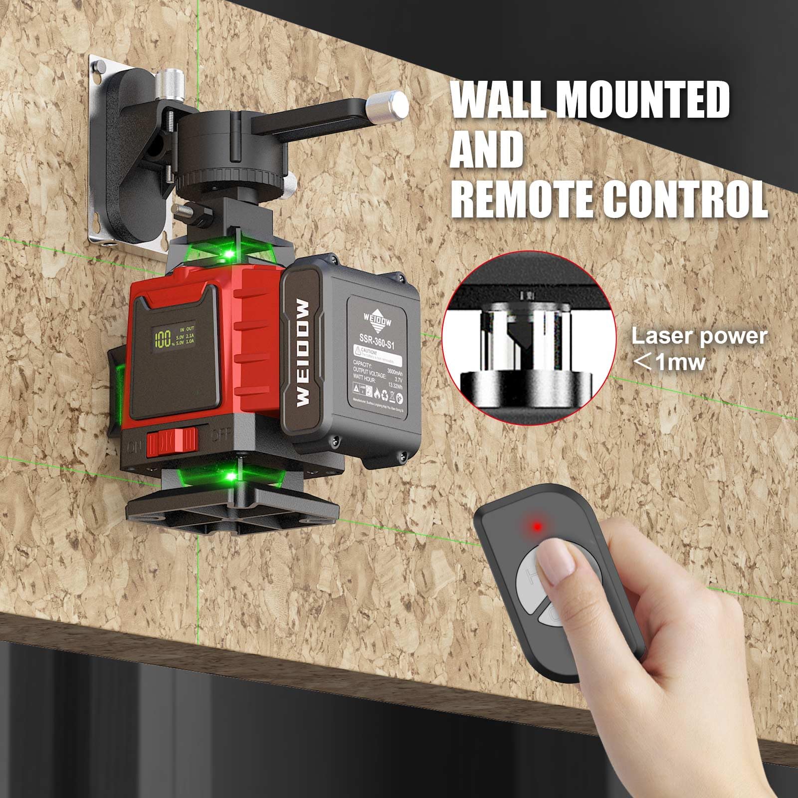 WEIDDW Laser Level with Tripod, Self Leveling Laser Level 4x360°, Green Line Laser 4D Laser Leveler Tool with 2Pcs Lithium Batteries for Picture Hanging, Tile, Home Renovation(SizeX)