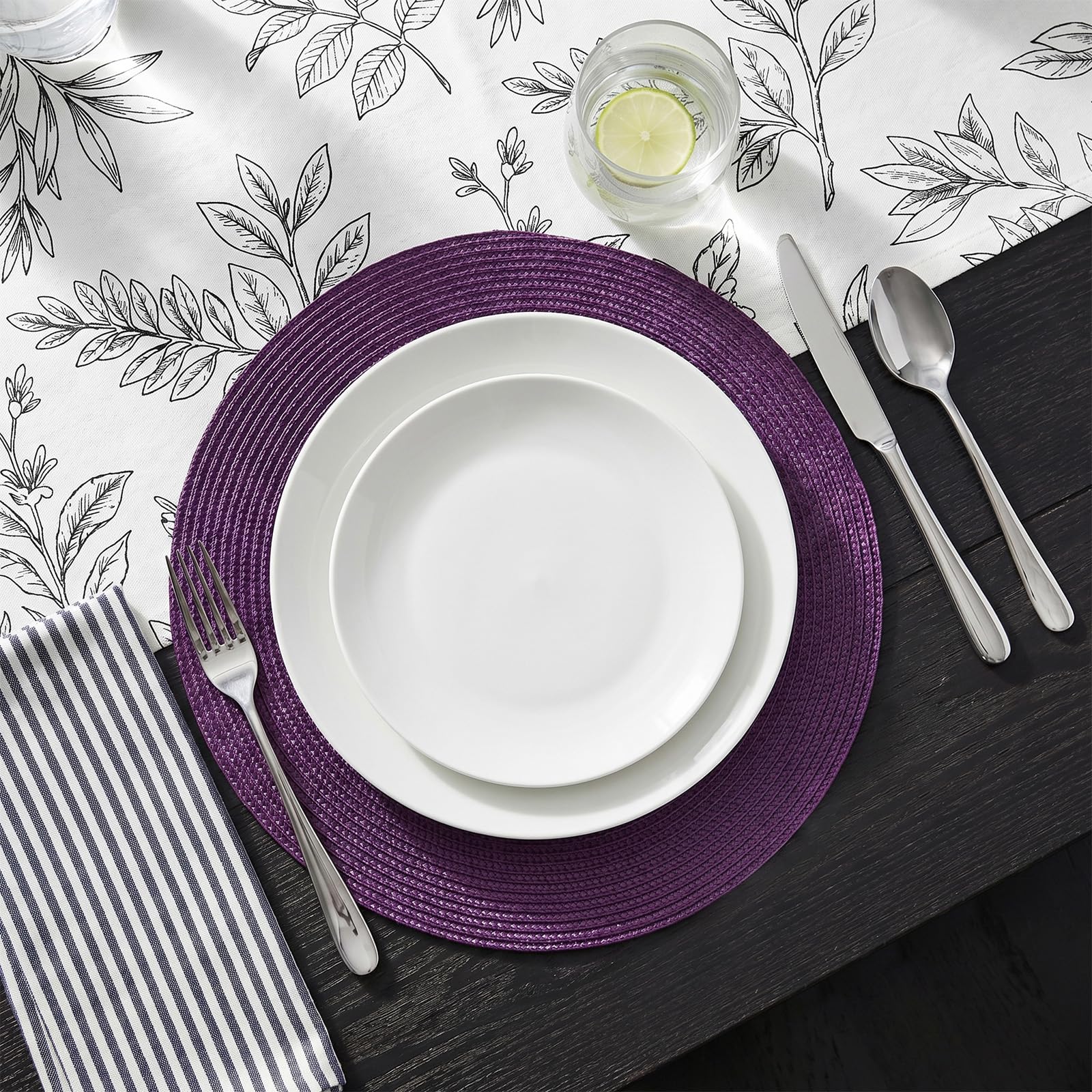 AHHFSMEI Round Placemats Set of 6 Heat Resistant Washable Non-Slip Woven Braided Table Mats for Dining Table Kitchen & Home Decor (Beige)
