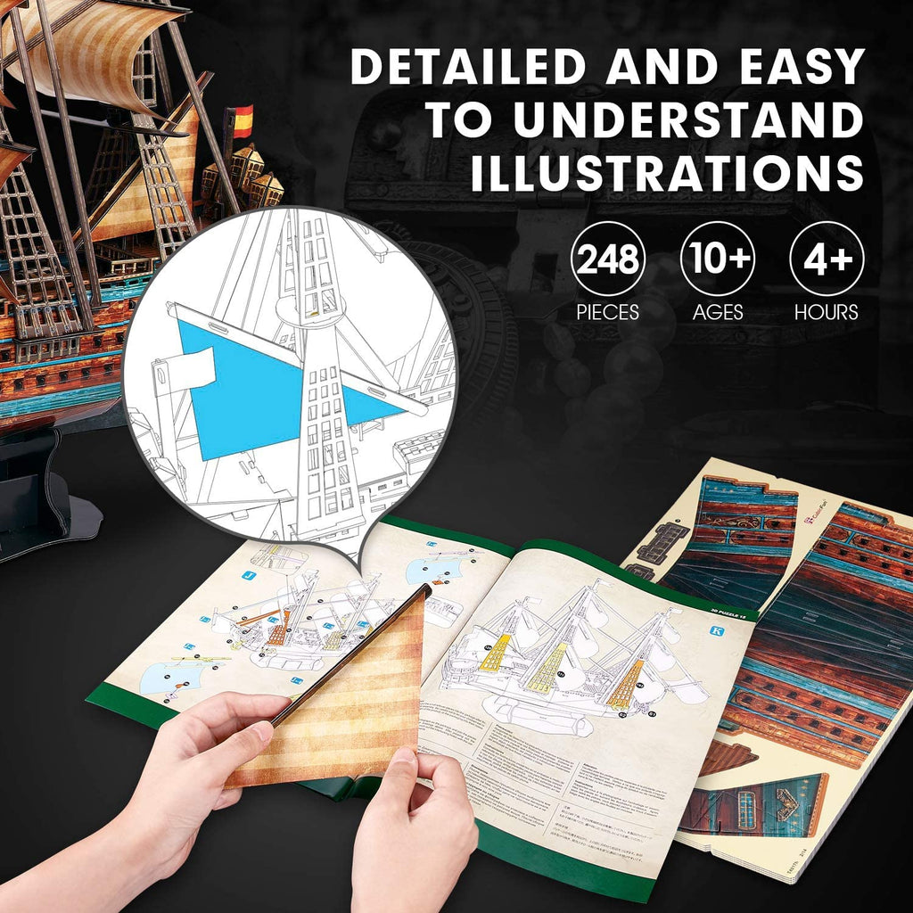 CubicFun 3D Ship Puzzles for USS Constitution Sailing Boat Models for Adults and Teens Toys, 193 Pieces