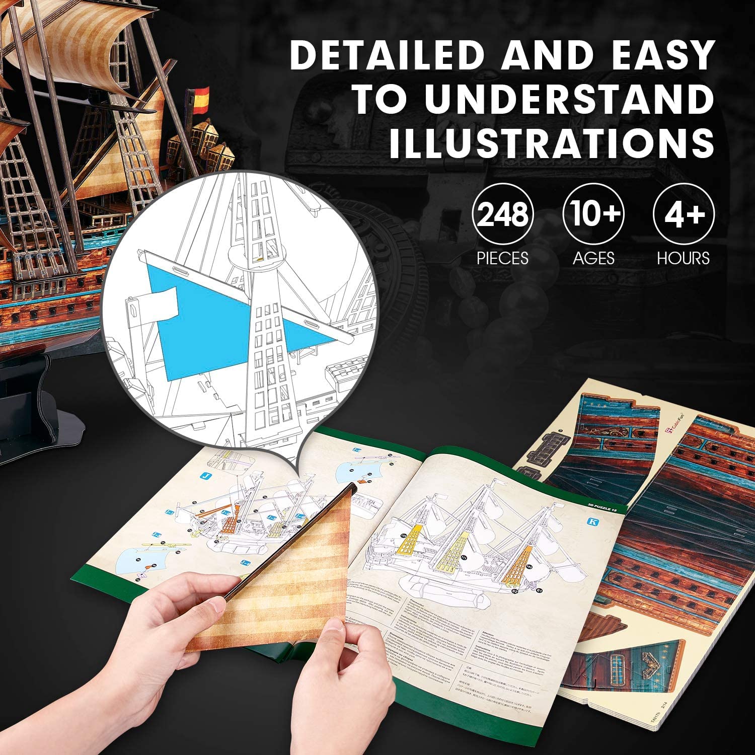 CubicFun 3D Ship Puzzles for USS Constitution Sailing Boat Models for Adults and Teens Toys, 193 Pieces