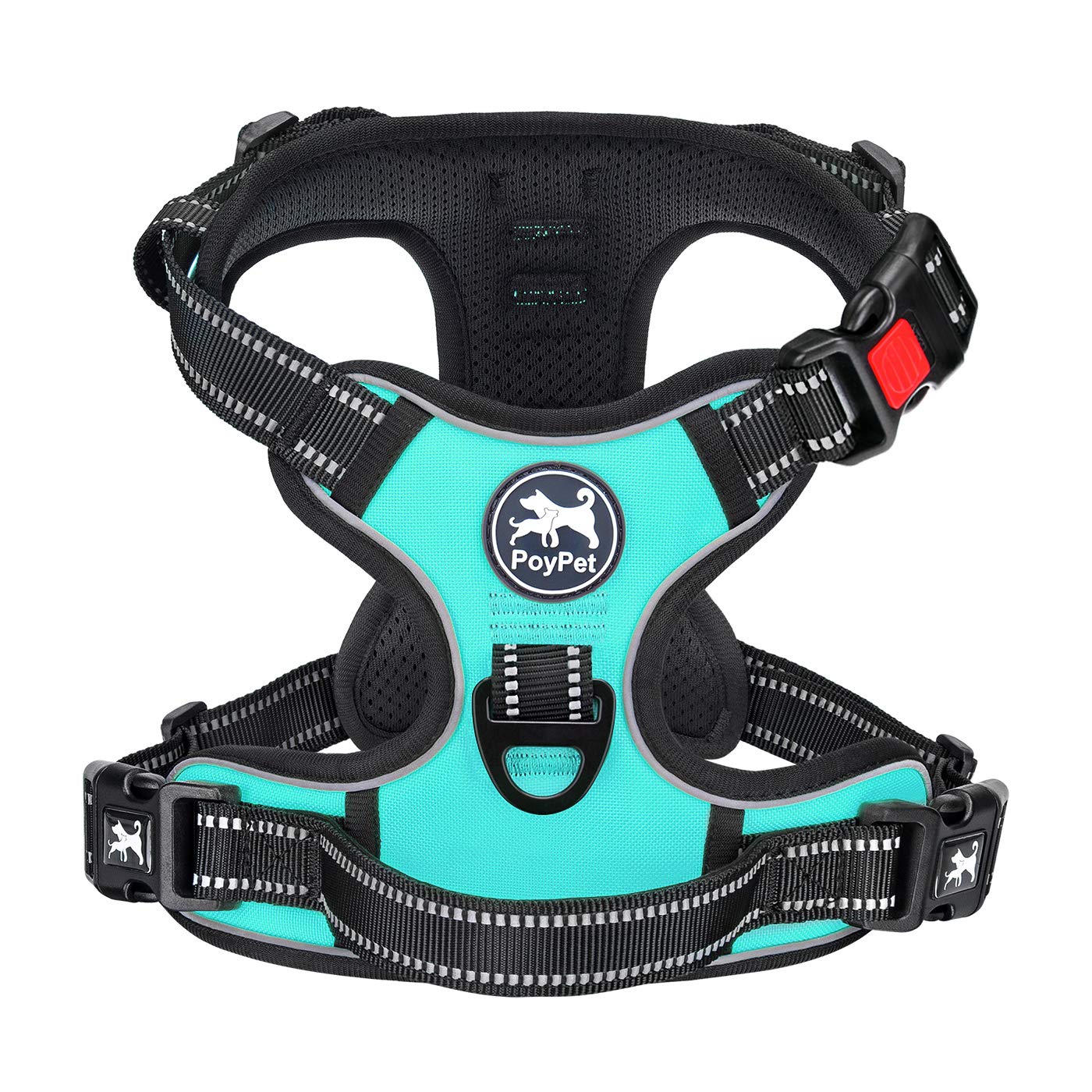 PoyPet No Pull Dog Harness, No Choke Front Lead Dog Reflective Harness, Adjustable Soft Padded Pet Vest with Easy Control Handle for Small to Large Dogs(Black,XS)