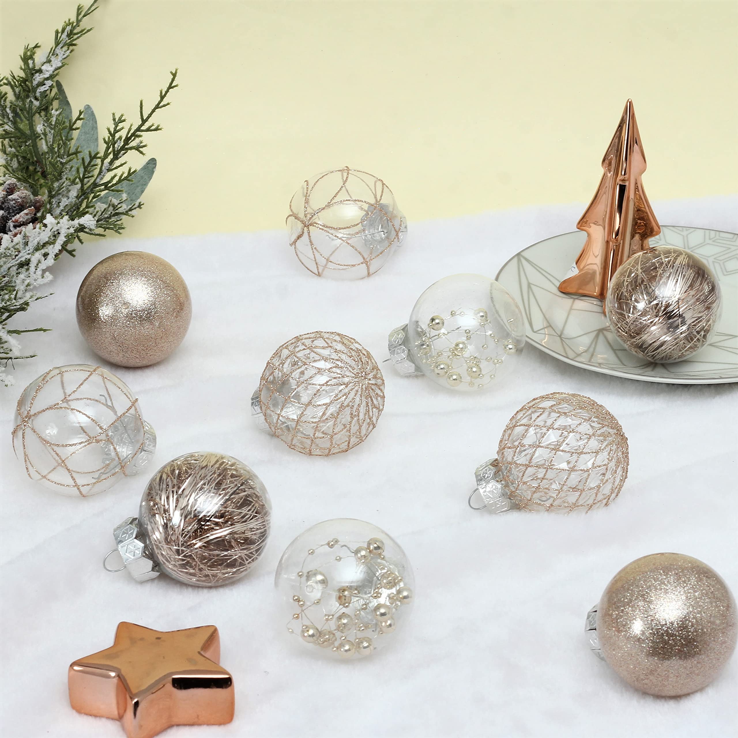 Clear Plastic Christmas Ball Ornaments, 30ct 2.36 Inch Champagne Balls for Tree Decoration - Shatterproof for Holiday Wedding Party Gifts
