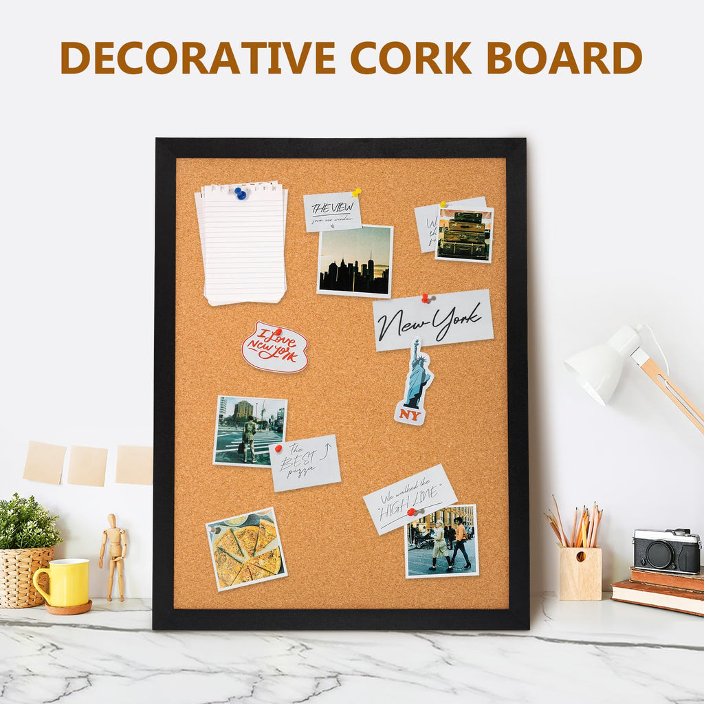 DOLLAR BOSS Black Cork Board with Linen Double-Sided 16''X 12'', Black Cork Boards for Walls, Wood Frame Bulletin Board Hanging Pin Board, Cork Board for Office Home School 1-Pack