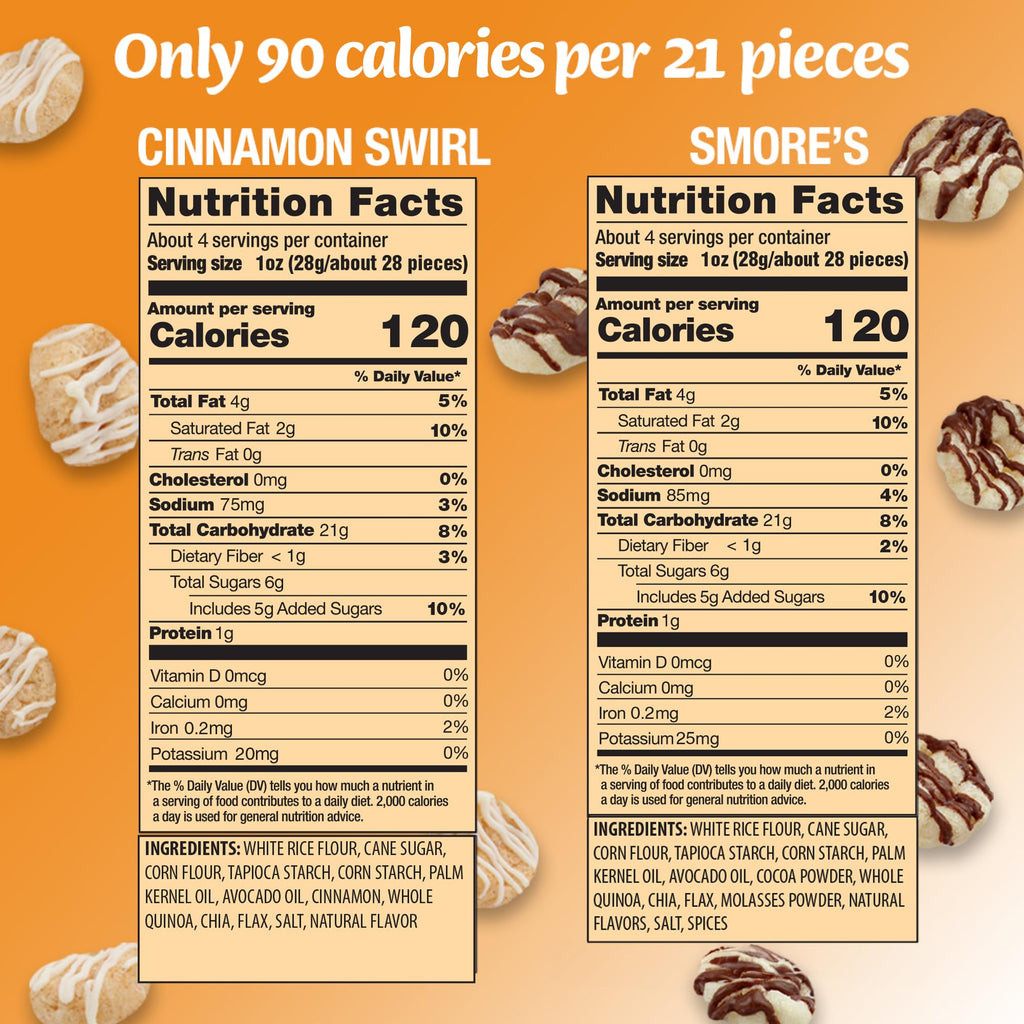 Drizzilicious Mini Flavored Rice Cakes - Rice Crisps, Healthy Snack for Adults and Kids, Vegan, Gluten Free Snack, 90 Calories Per 21 Pieces, S'mores & Cinnamon Swirl - 4 oz (Pack of 6)