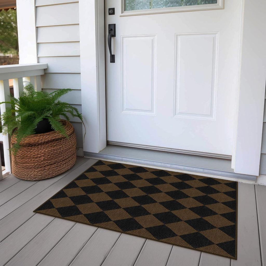 Rugalia Easy Jute Checkered Entryway Rug, 2x3 Black Modern Indoor Outdoor Doormat, Washable Non-Slip Neutral Small Kitchen Rug Farmhouse Diamond Throw Rugs for Entrance Bedroom Bathroom
