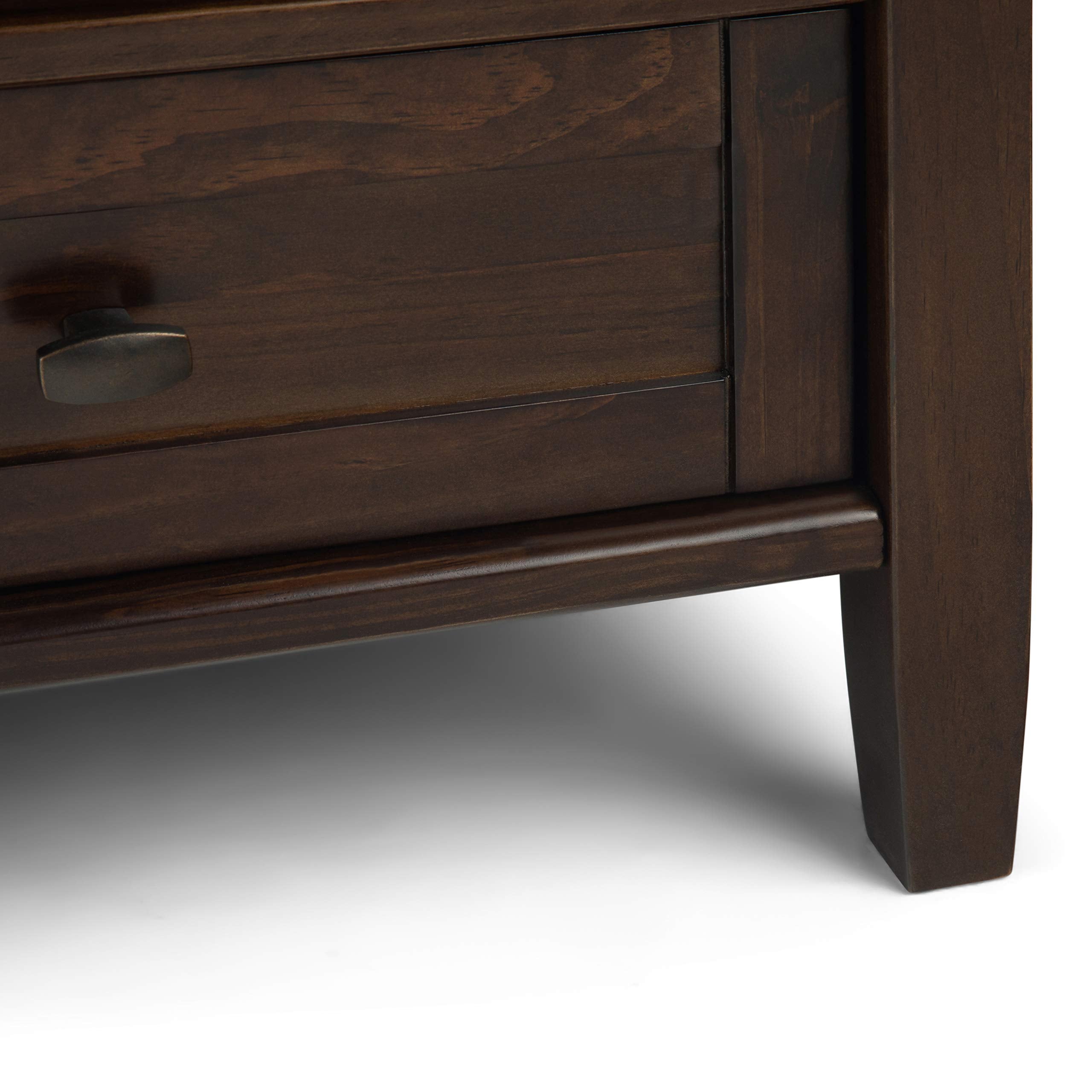 SIMPLIHOME Warm Shaker Coffee Table - 48 inch Wide Solid Wood Coffee Table in Black, Transitional Living Room Table with 2 Drawers, Open Shelf, Shaker Fronts and Tapered Legs
