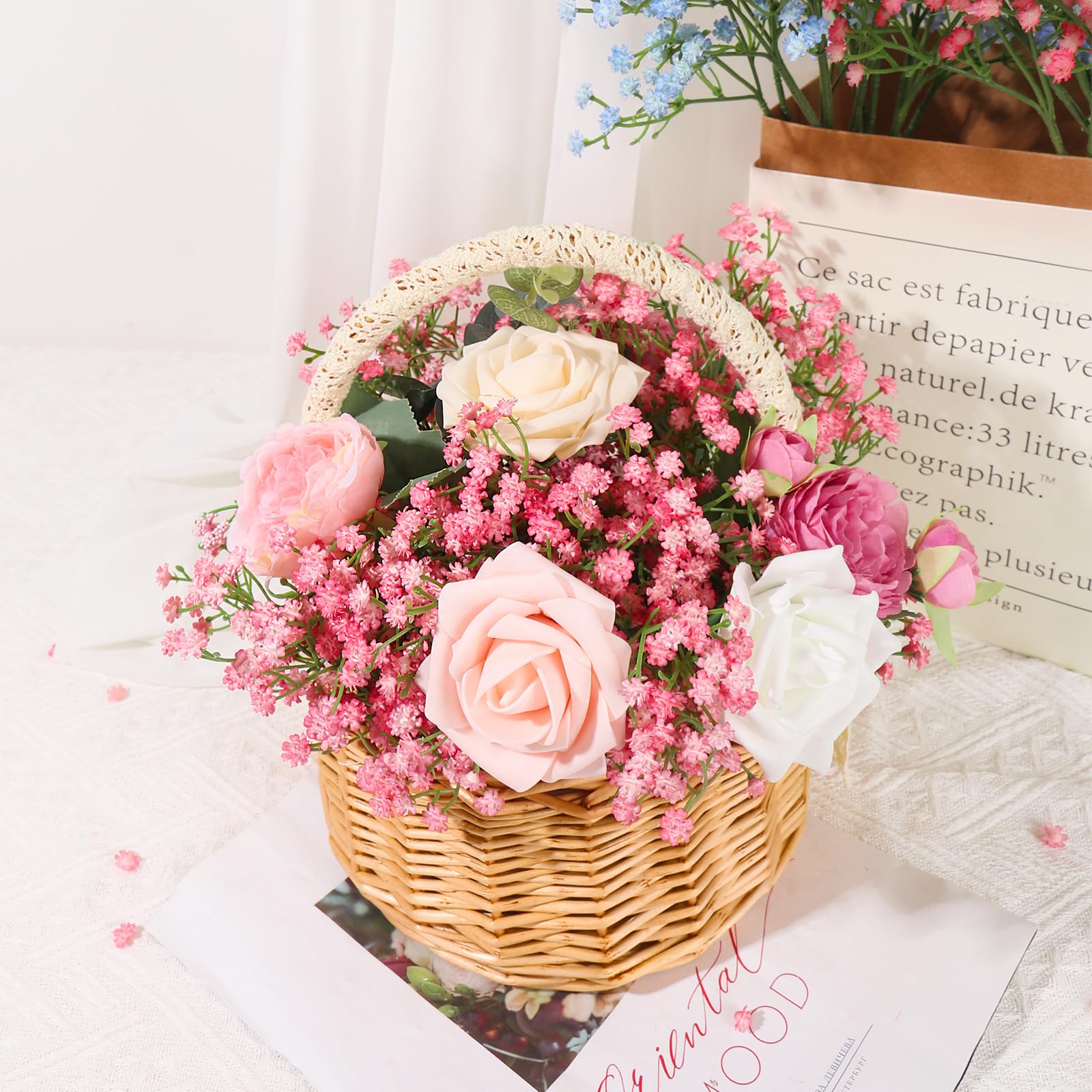 15 PCS Babys Breath Artificial Flowers Fake Babys Breath Flowers Artificial Bulk Blue Gypsophila Bouquets Real Touch Faux Flowers for Wedding Floral Arrangement Party Home Decoration