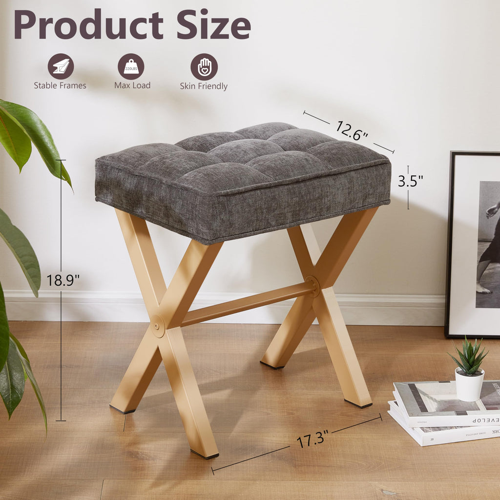 Royal Windsor Vanity Stool with Saddle Cushion, 18 Inch Makeup Vanity Chair for Living Room, Modern Foot Stool Ottoman Piano Bench,Small Upholstered Bench for Bedroom, Beige