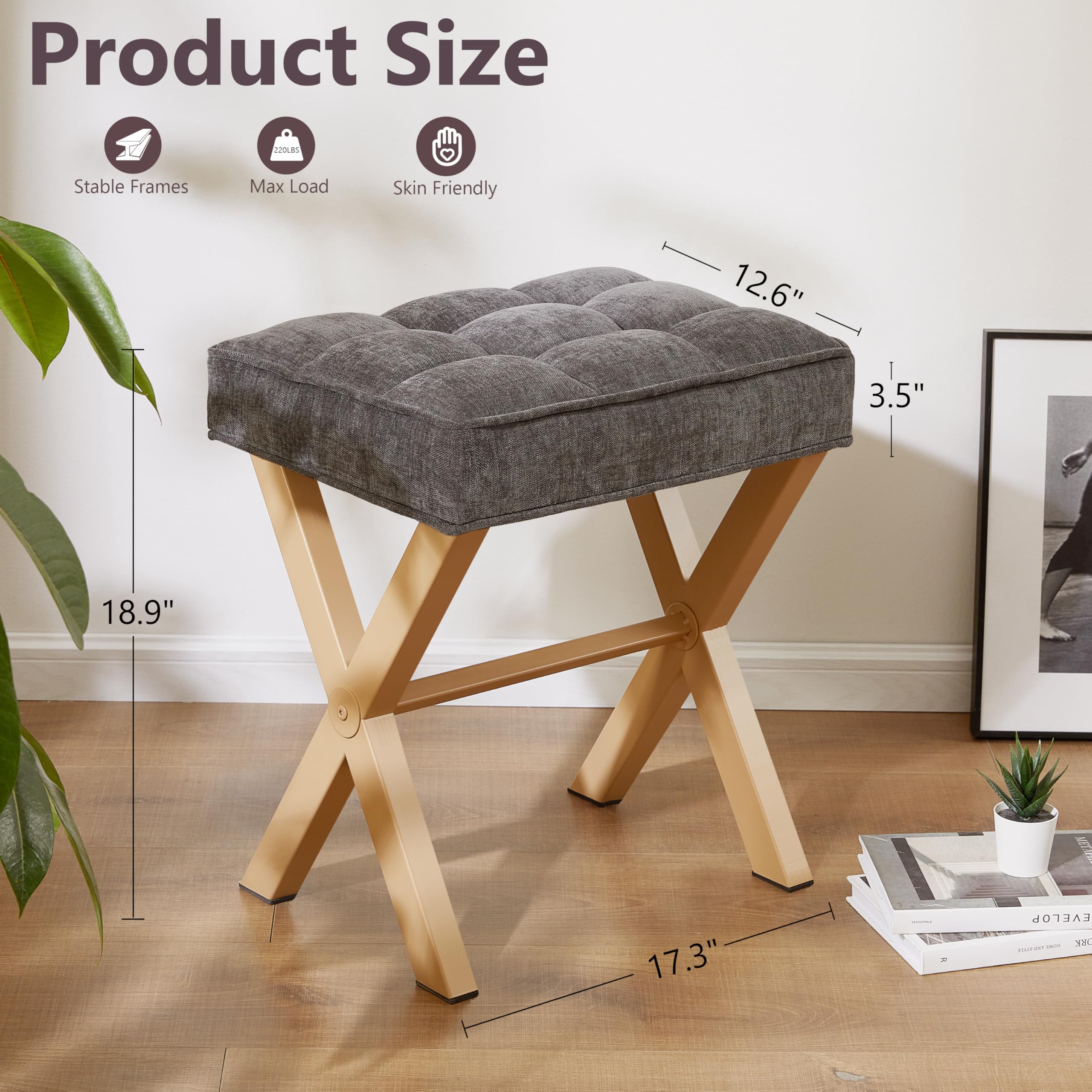 Royal Windsor Vanity Stool with Saddle Cushion, 18 Inch Makeup Vanity Chair for Living Room, Modern Foot Stool Ottoman Piano Bench,Small Upholstered Bench for Bedroom, Beige