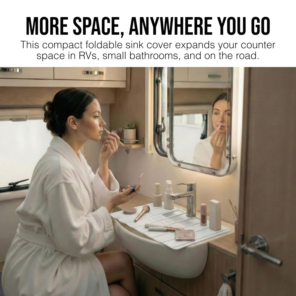 Maplefield Bathroom Sink Cover for Counter Space, Heat Resistant Silicone Sink Mat for Your Beauty Routine, Small Bathroom Space Saver Sink Cover for Makeup (Beige Large, 22" x 15" x 2" Inches)
