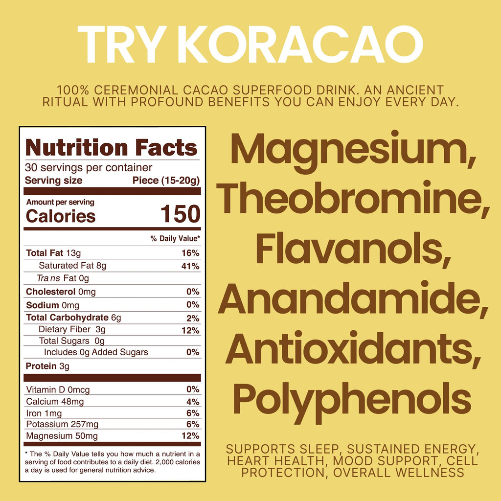 KORACAO Sustainably Harvested Cacao | Ideal Superfood for Everyday Bliss | Ceremonial Grade Cacao | Enhance Your Spiritual Journey with Ancient Superfood Delight - 1 Pound