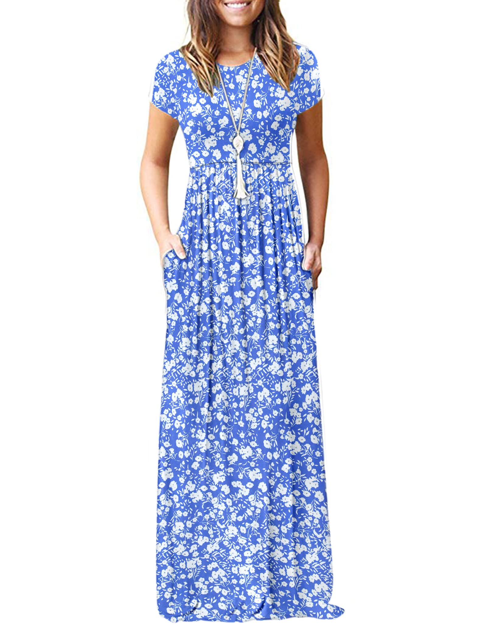 MISFAY Women Short Sleeve Loose Plain Maxi Dresses Casual Long Dresses Pockets