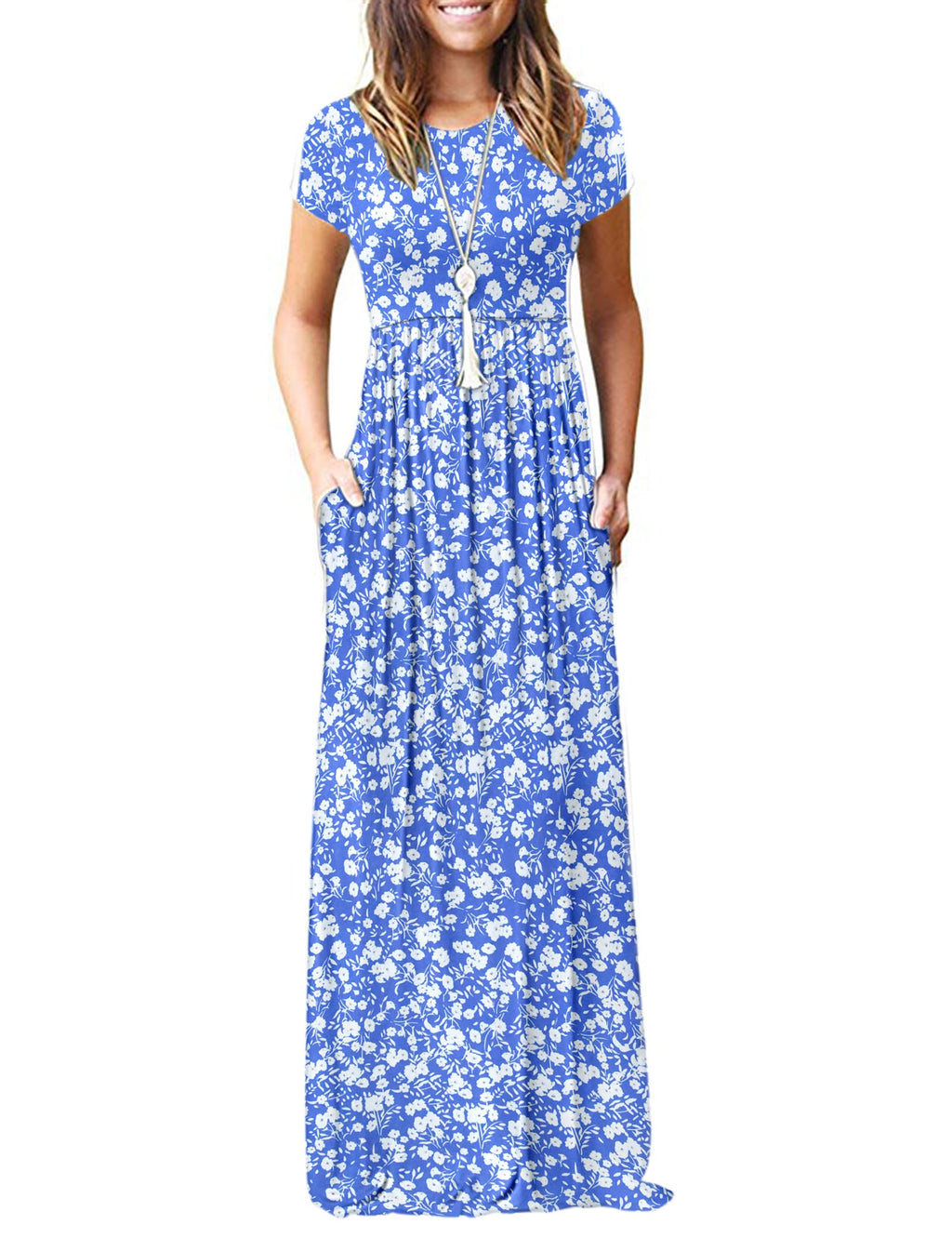 MISFAY Women Short Sleeve Loose Plain Maxi Dresses Casual Long Dresses Pockets