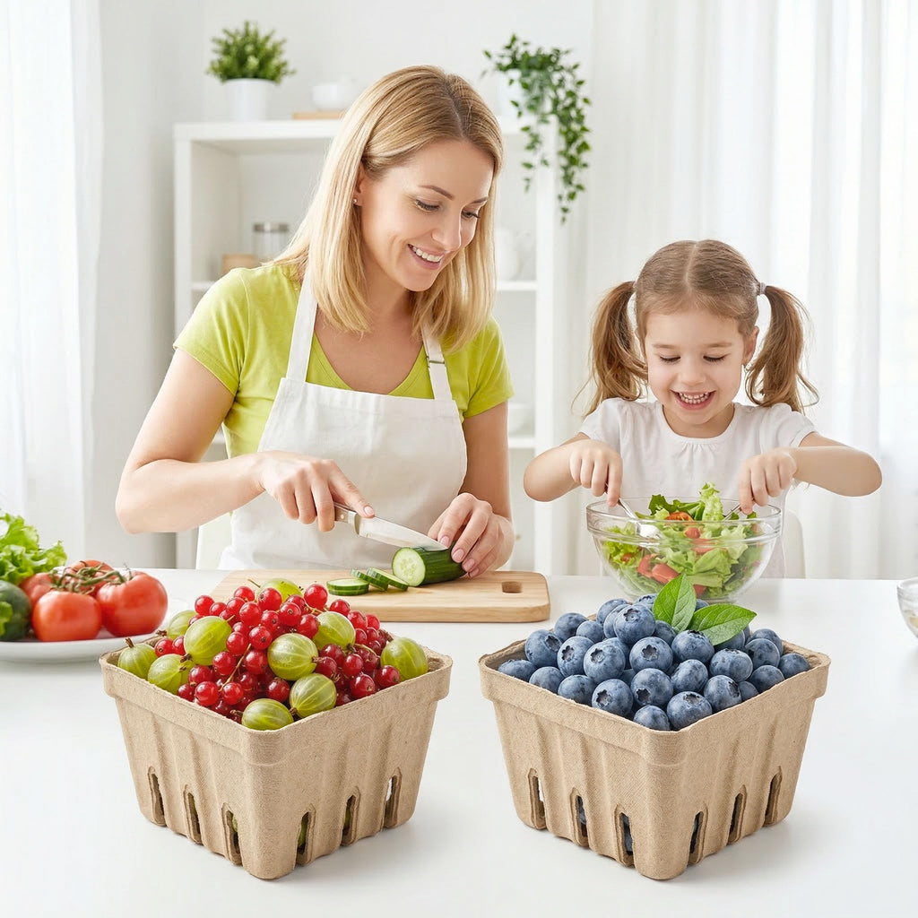 30 Pack Natural Pulp Fiber Berry Basket,Small Molded Produce Vented Basket Kitchen Supplies for Strawberry Blueberry Raspberry, Fruit Tray for Fruit Vegetable Farmer Market Grocery (Small)