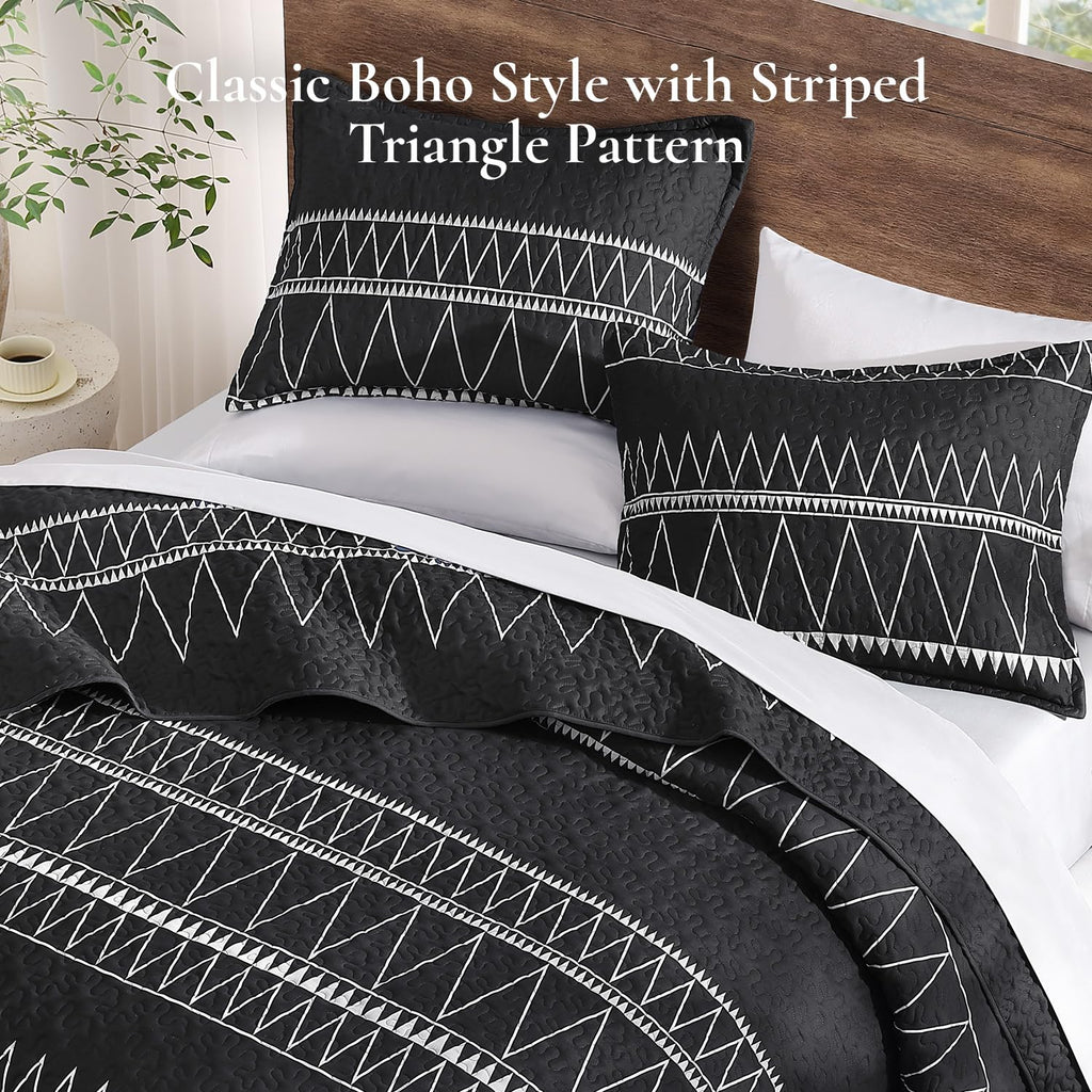 Andency Twin Quilt Set Grey, 2 Pieces Boho Lightweight Soft Striped Bedspread for All Season (68"x86"), Gray Printed Bohemian Polyester Reversible Coverlet Comoforter Sets