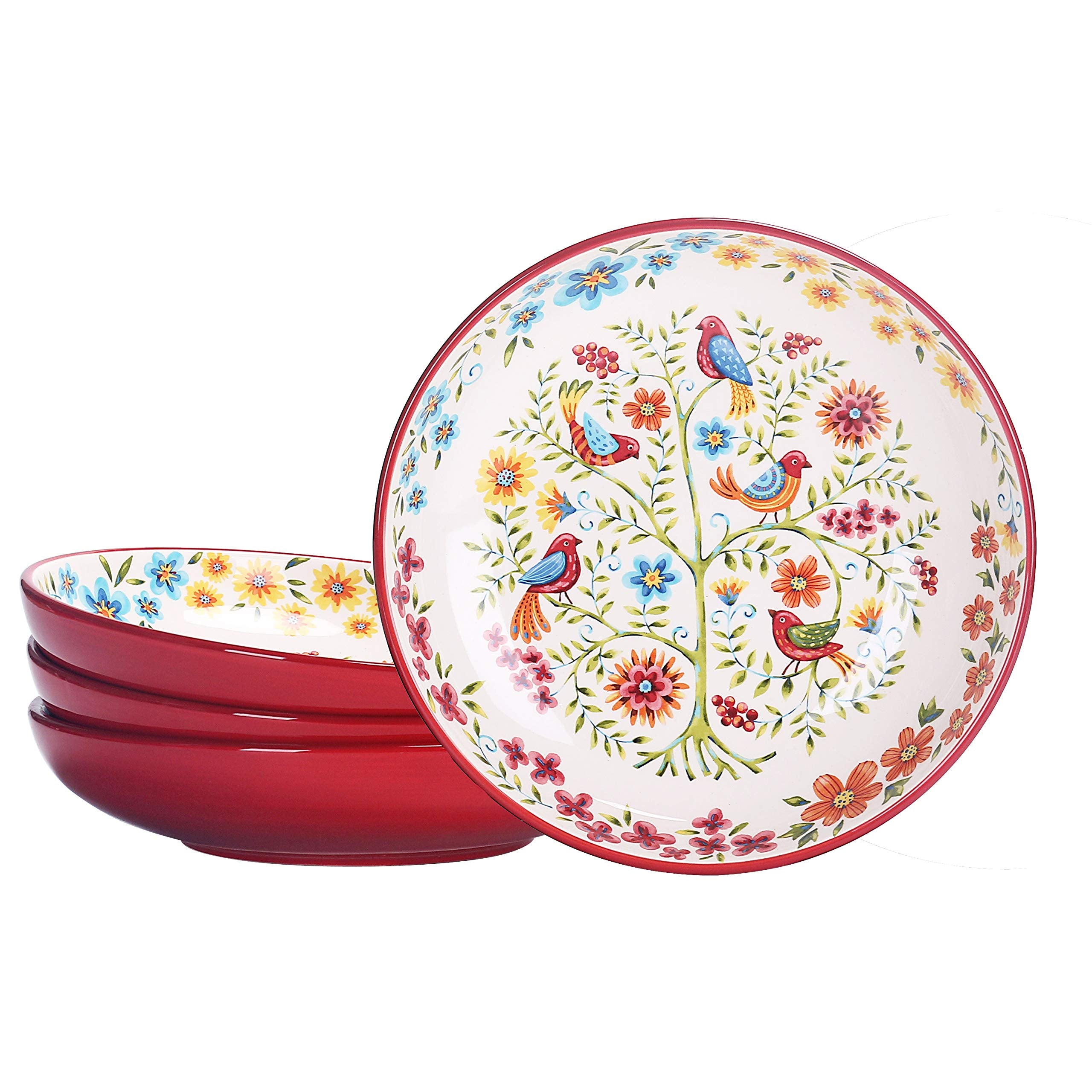 Bico Blue Talavera Pasta Bowls, 35oz Salad Bowl Set of 4, Large Ceramic Serving Dinner Bowls for Soup and Cereal, Microwave and Dishwasher Safe, Gift for Housewarming and Thanksgiving