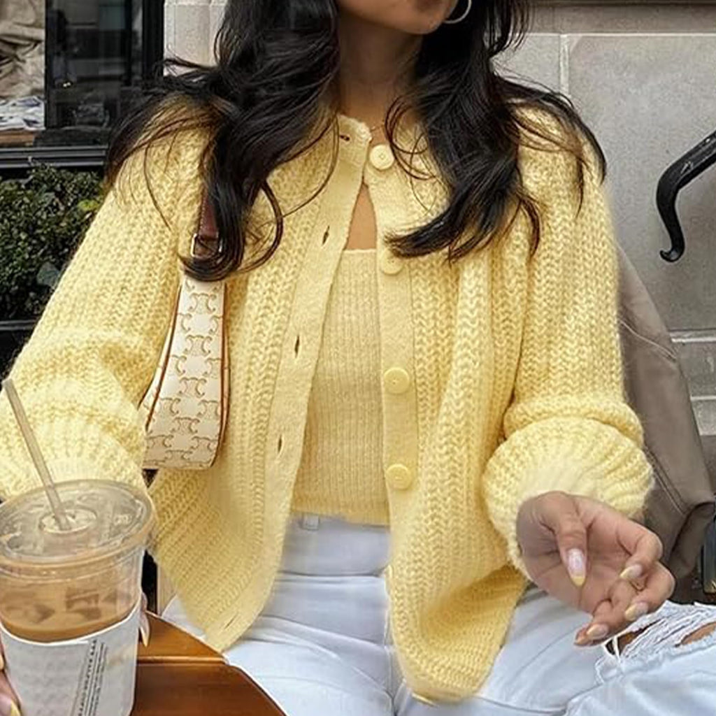 Hixiaohe Cardigan Sweater for Women Long Sleeve Button Y2K Chunky Knit Sweater Fall Casual Open Front Outwear Knitwear Coat