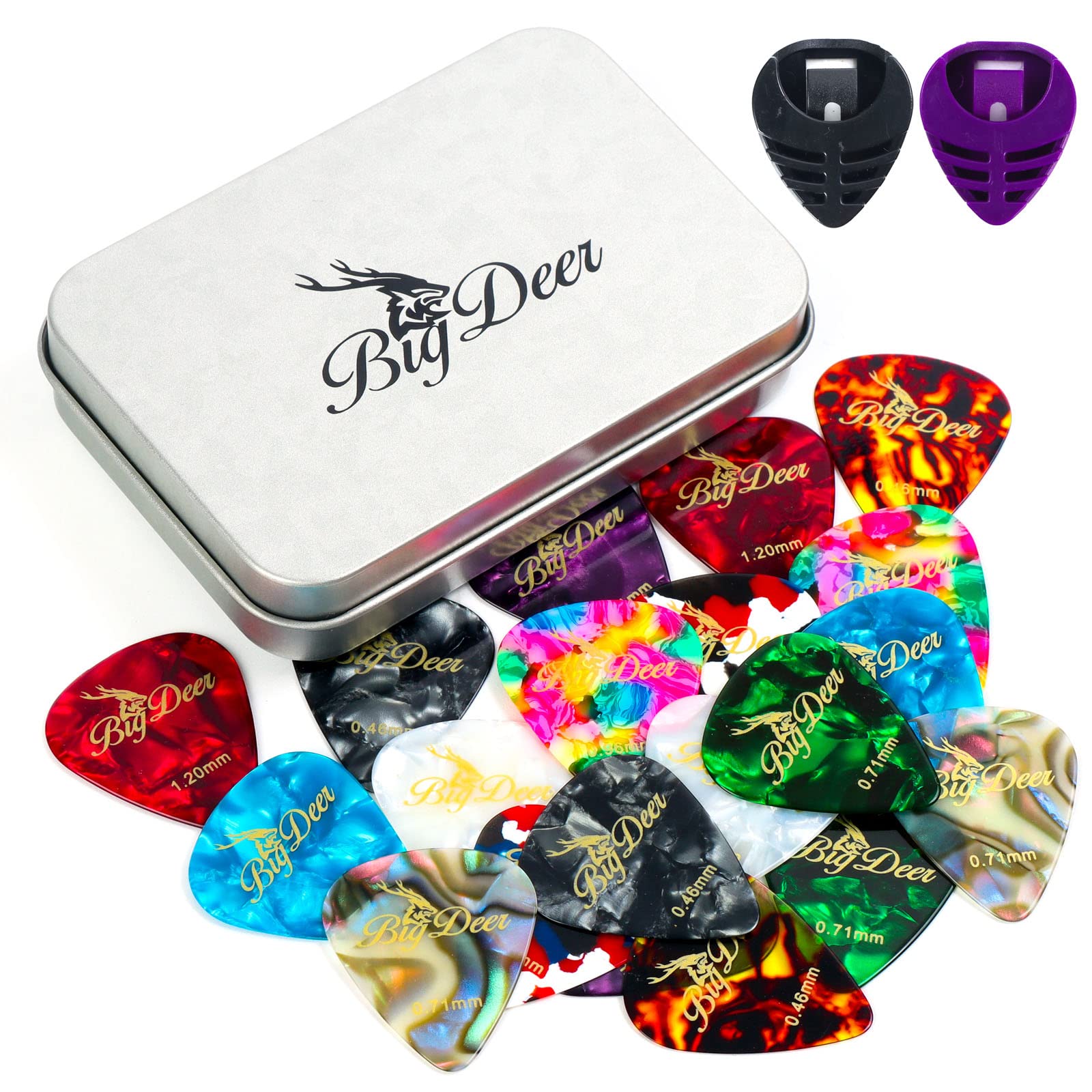 BigDeer 16 pack Celluloid Guitar Picks ，includes Thin,Medium, Heavy & Extra Heavy Picks Plectrums for Acoustic Guitar,Ukulele,Bass Wrapped in tin box