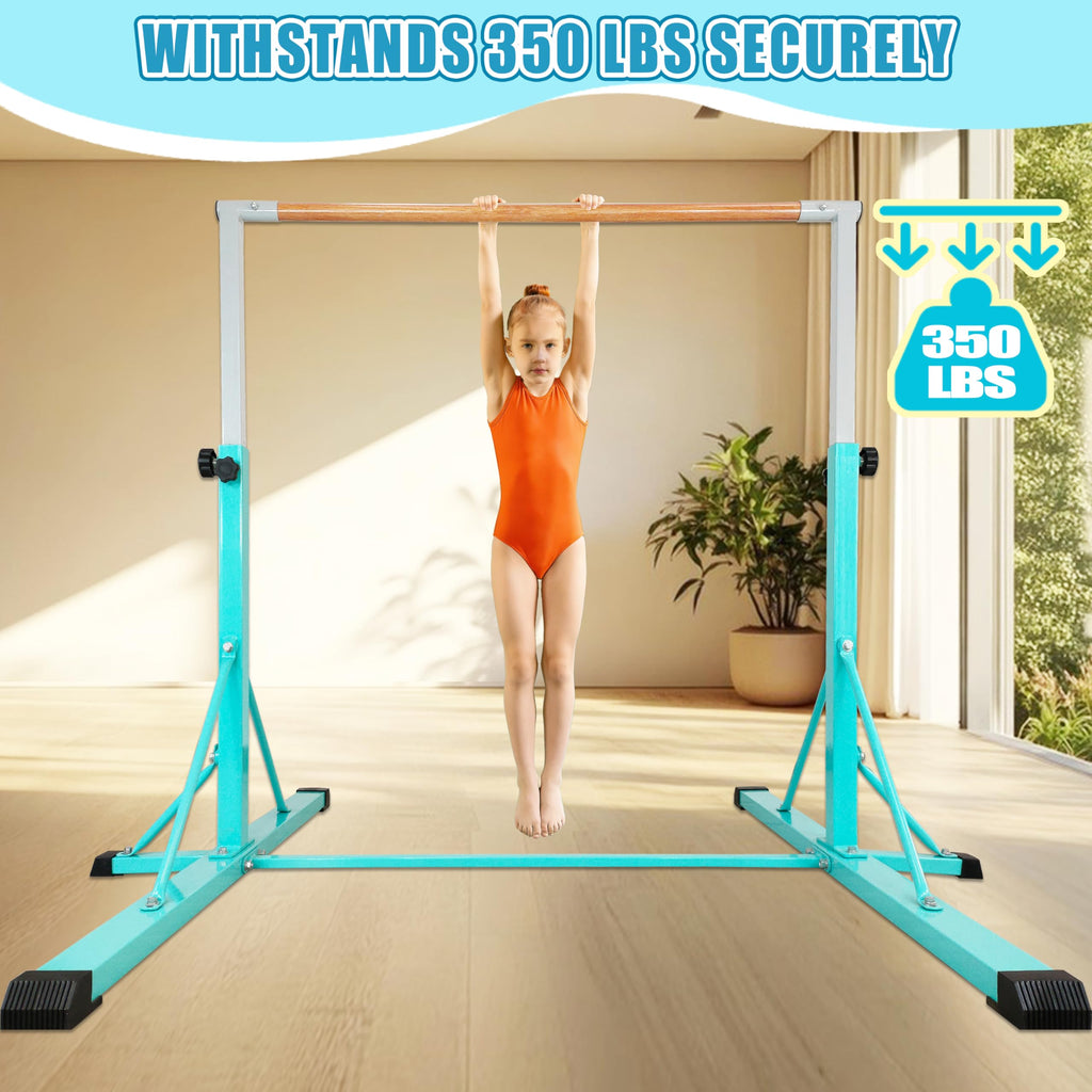 FC FUNCHEER Gymnastics Bar for Kids Ages 3-15, 35" to 60" Adjustable Height, 4FT Wide Base - Professional Kip Bar with 360° Stability & Fiberglass Crossbar, Easy Fold&Solid Design for Home Training
