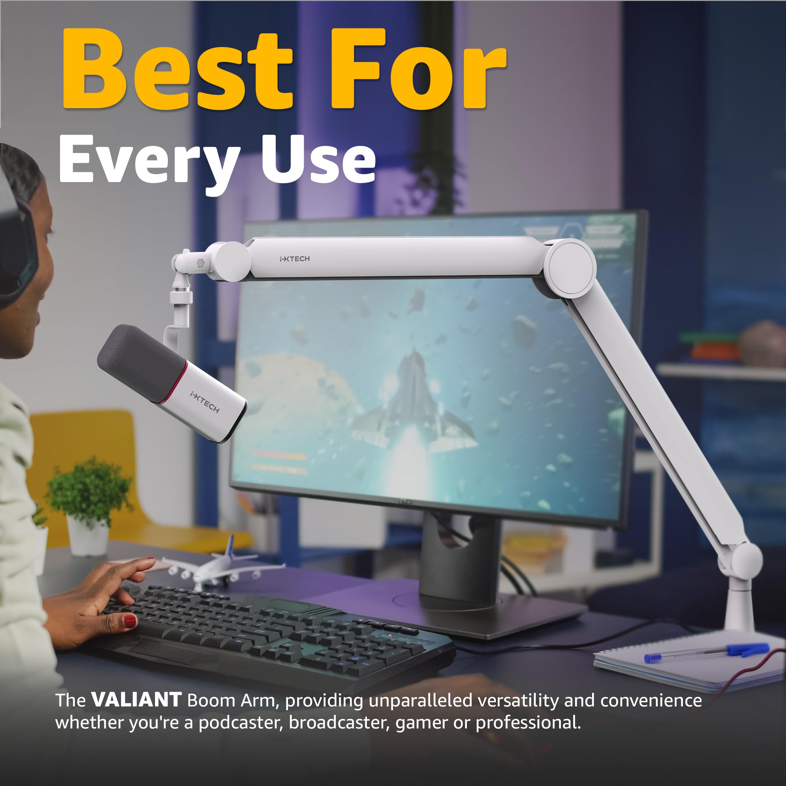 IXTECH Premium Microphone Boom Arm with Desk Mount, 360° Rotatable, Fully Adjustable, for Podcast, Video, Gaming, Radio, Studio, Recording, Sturdy and Universal VALIANT Model