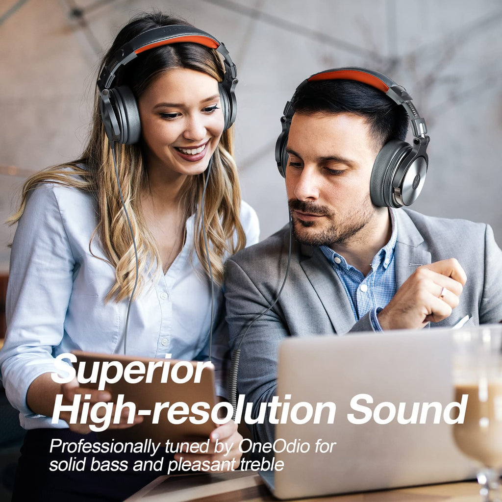 OneOdio Hi-Res Over Ear Headphones for Studio Monitoring and Mixing, Sound Isolation, Protein Leather Earcups, 50mm Driver Unit, Wired Headphones for AMP Guitar Keyboard (Pro-50 Black)