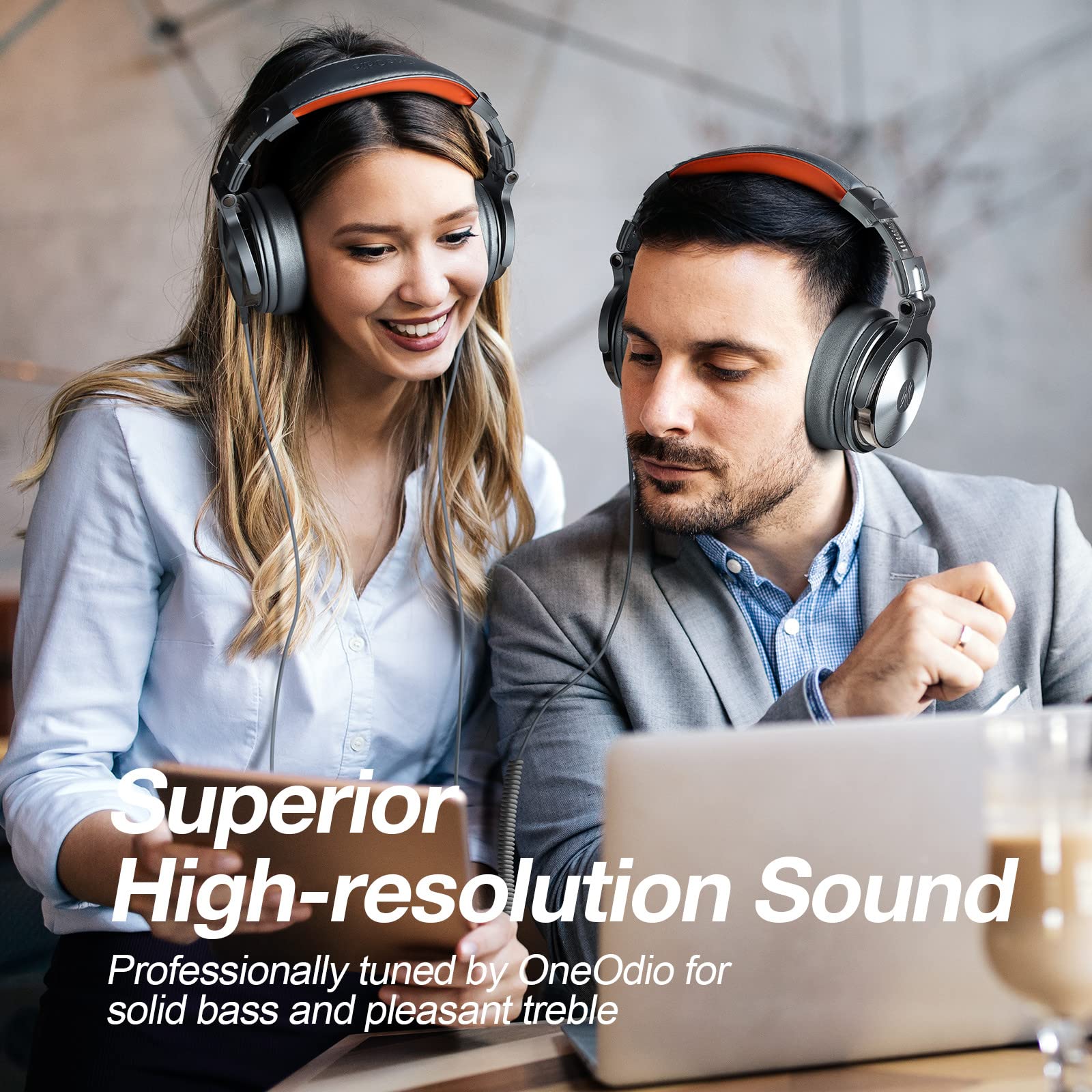 OneOdio Hi-Res Over Ear Headphones for Studio Monitoring and Mixing, Sound Isolation, Protein Leather Earcups, 50mm Driver Unit, Wired Headphones for AMP Guitar Keyboard (Pro-50 Black)