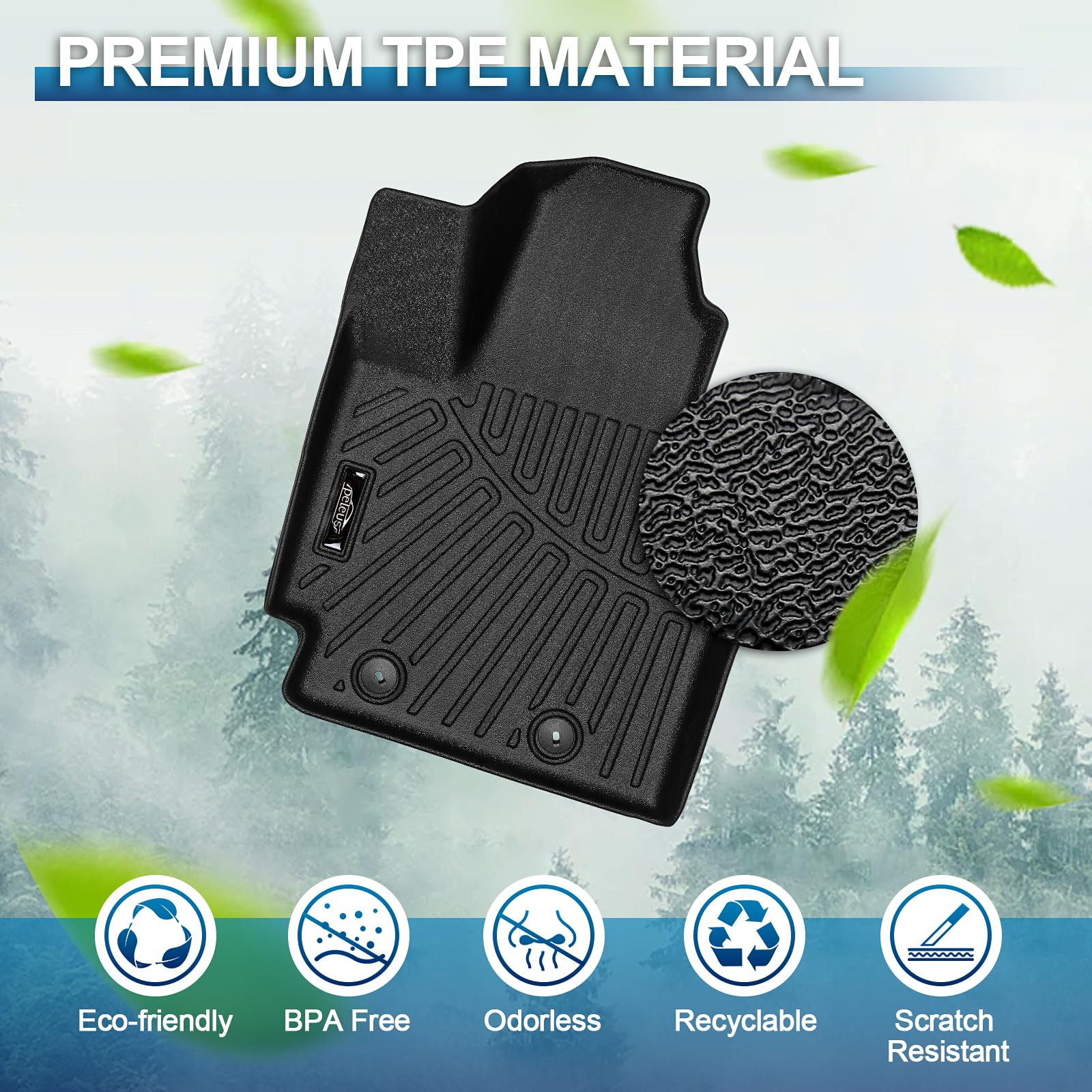 PELEUS Floor Mats for Toyota 4Runner 2003-2009 (4th Gen), All Weather Custom Fit Car Mats & Cargo Liner Set, Odorless TPE Heavy Duty Protection Accessories, Black (Only 5-Seat Models)