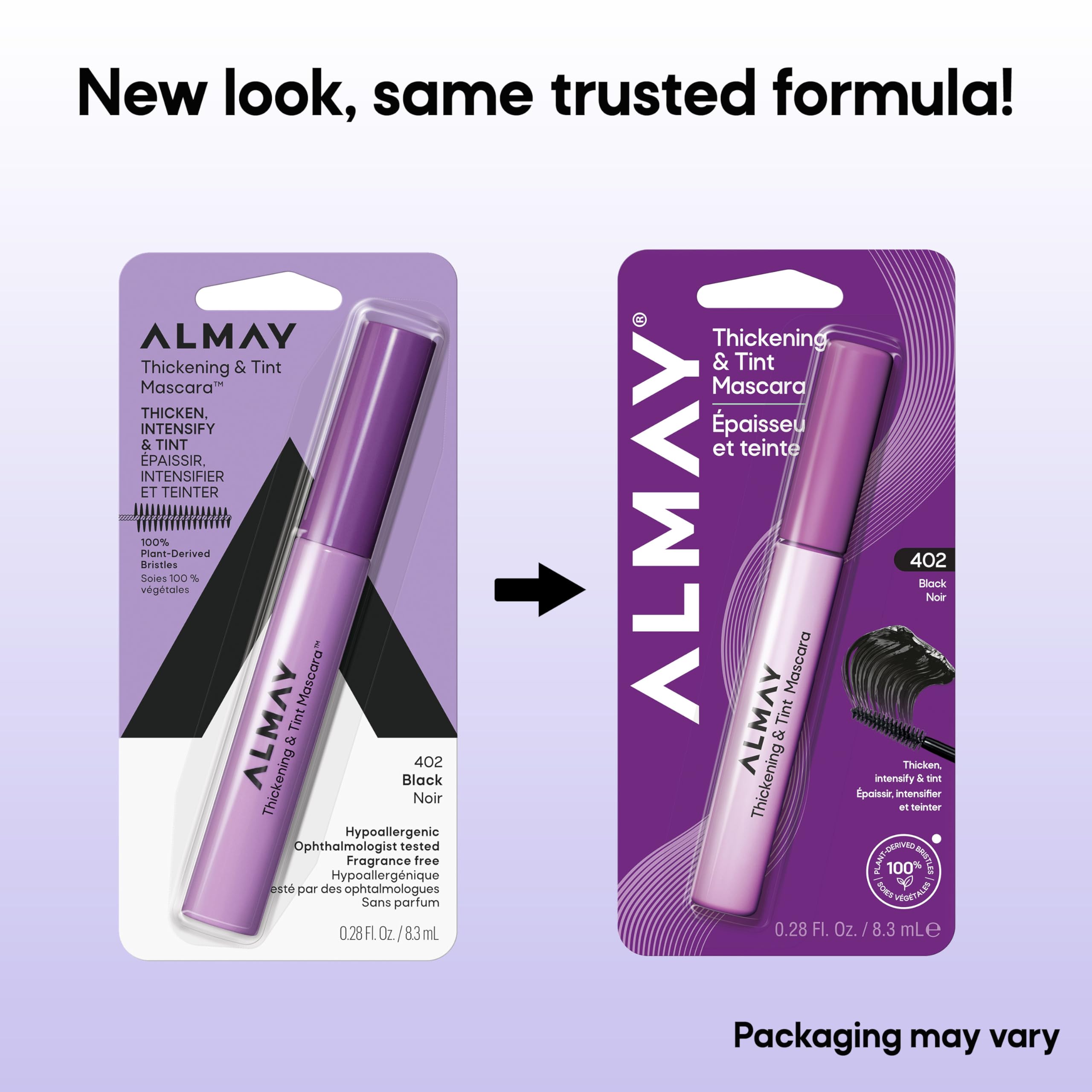 Almay Thickening & Tint Mascara, Nourishing Mascara, Hypoallergenic, 401 Blackest Black