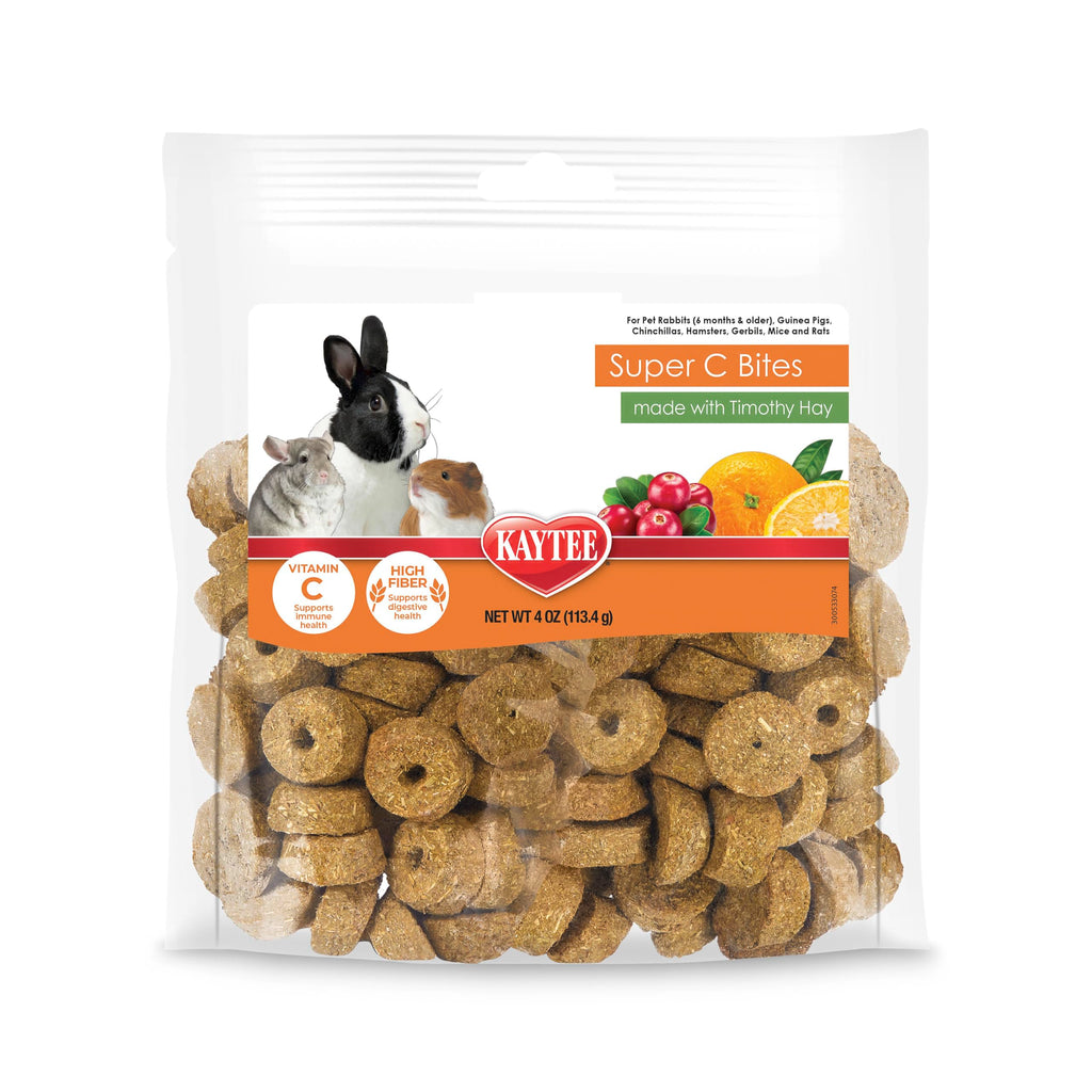Kaytee Super C Bites Treat For Pet Guinea Pigs, Adult Rabbits, Chinchillas, and Other Small Animals, Cranberry and Orange, 4 oz